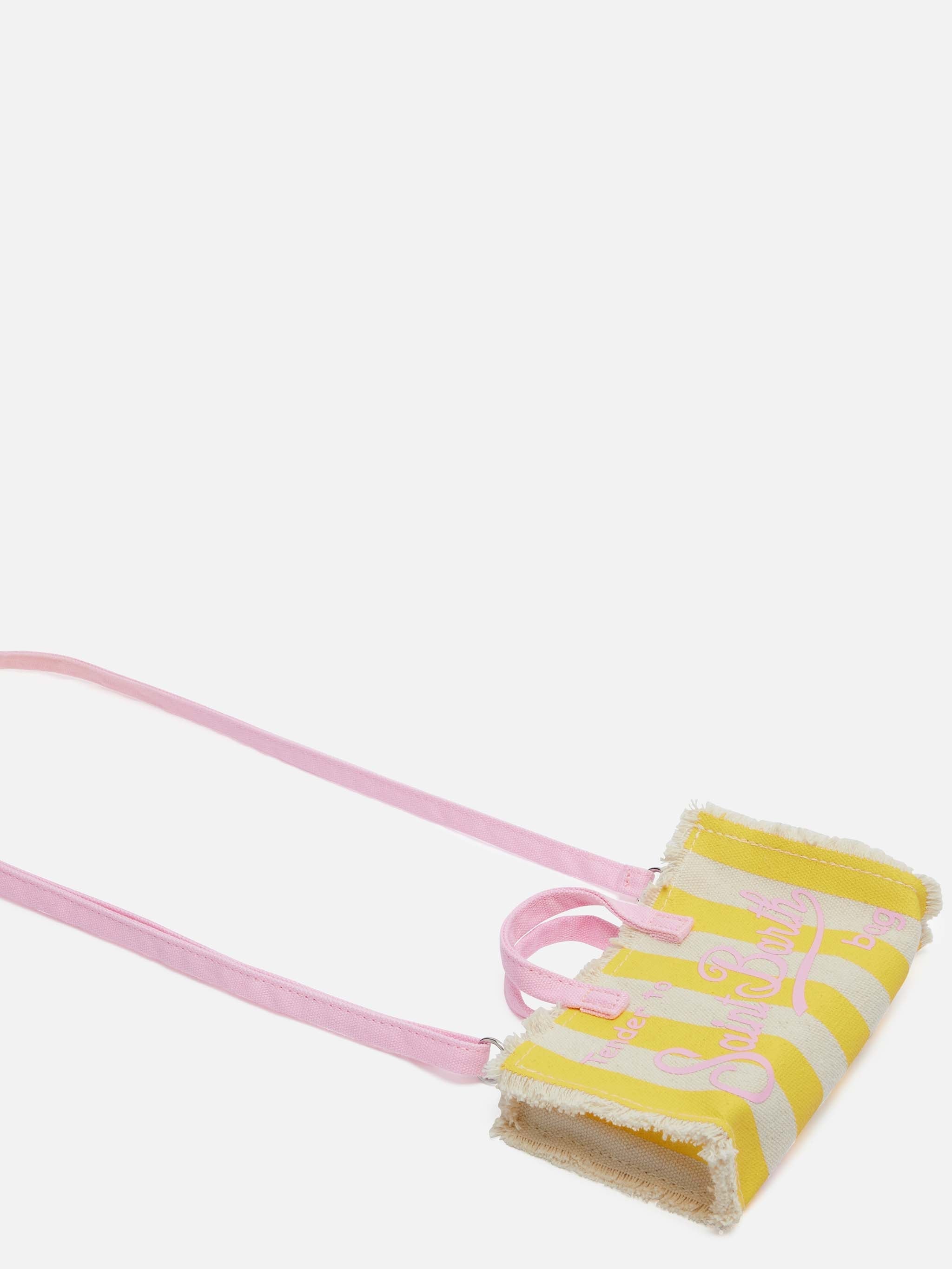 Phone Bag in canvas di cotone con stampa a righe gialle