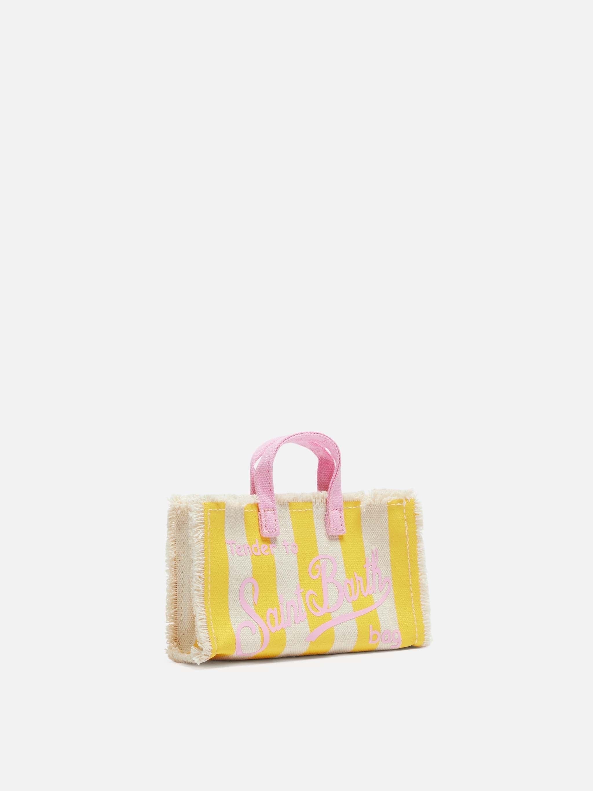 Phone Bag in canvas di cotone con stampa a righe gialle