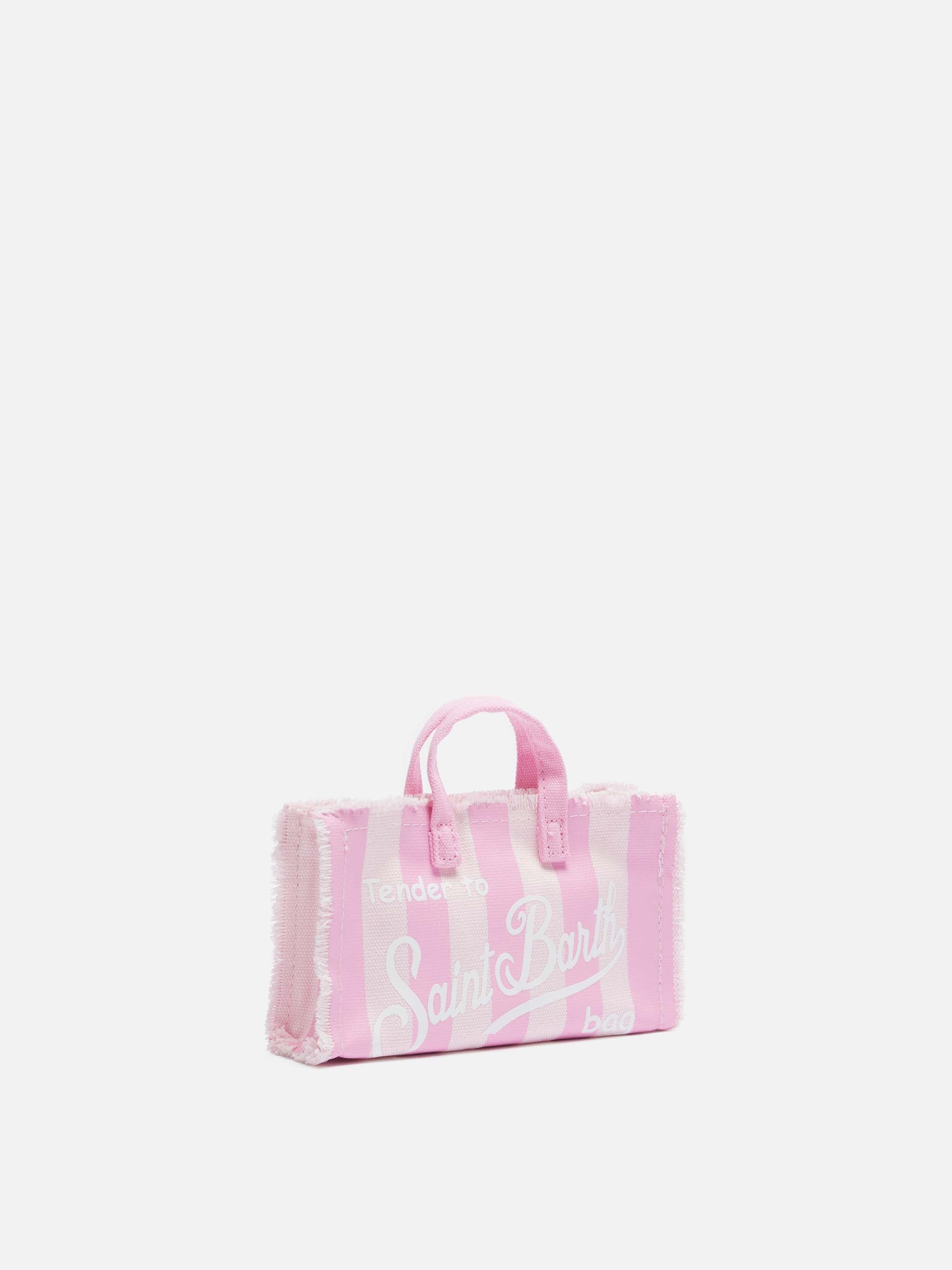 Phone Bag in canvas di cotone con stampa a righe rosa