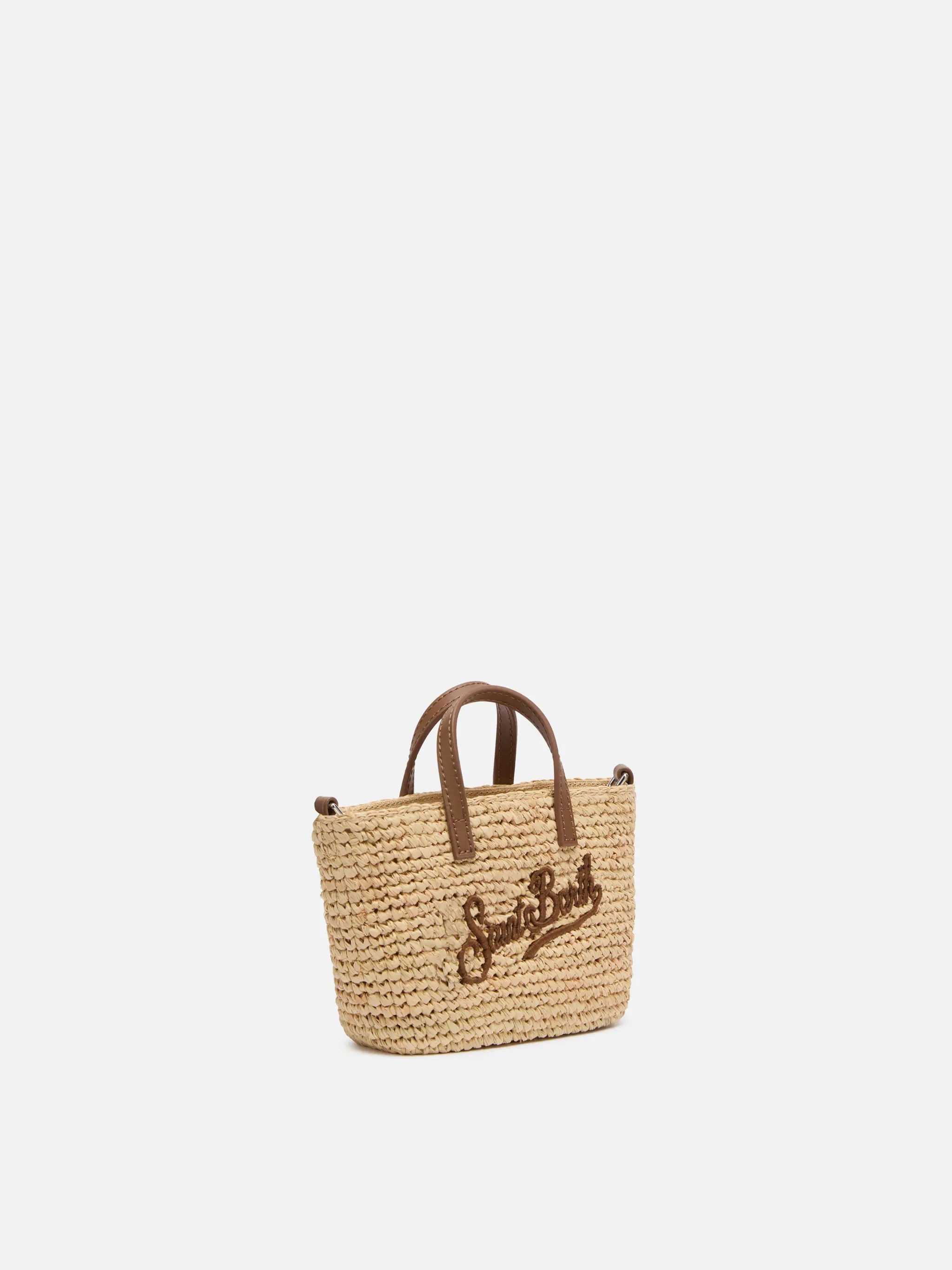 Rafia City Micro Bag beige con manici in pelle