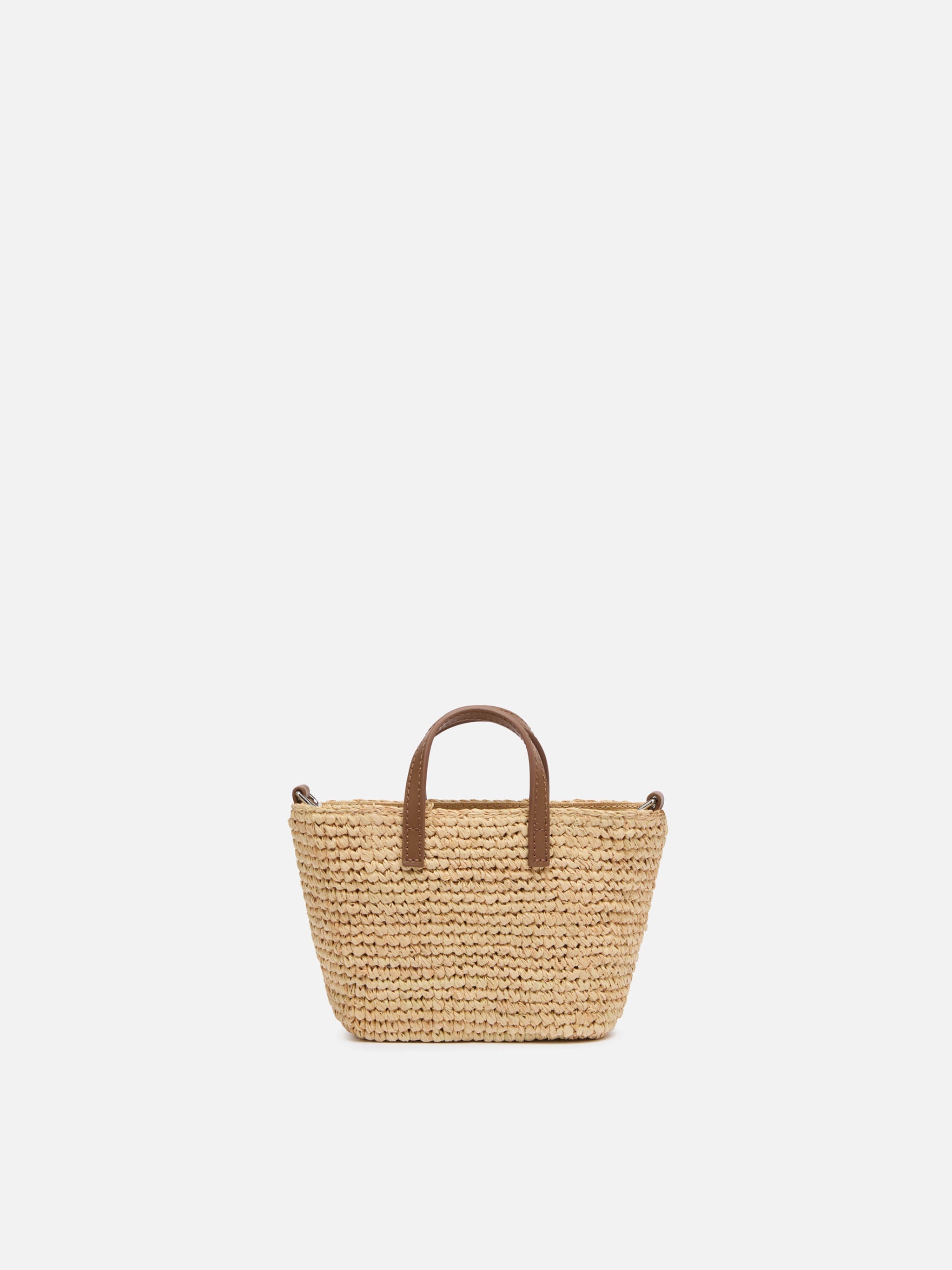 Rafia City Micro Bag beige con manici in pelle