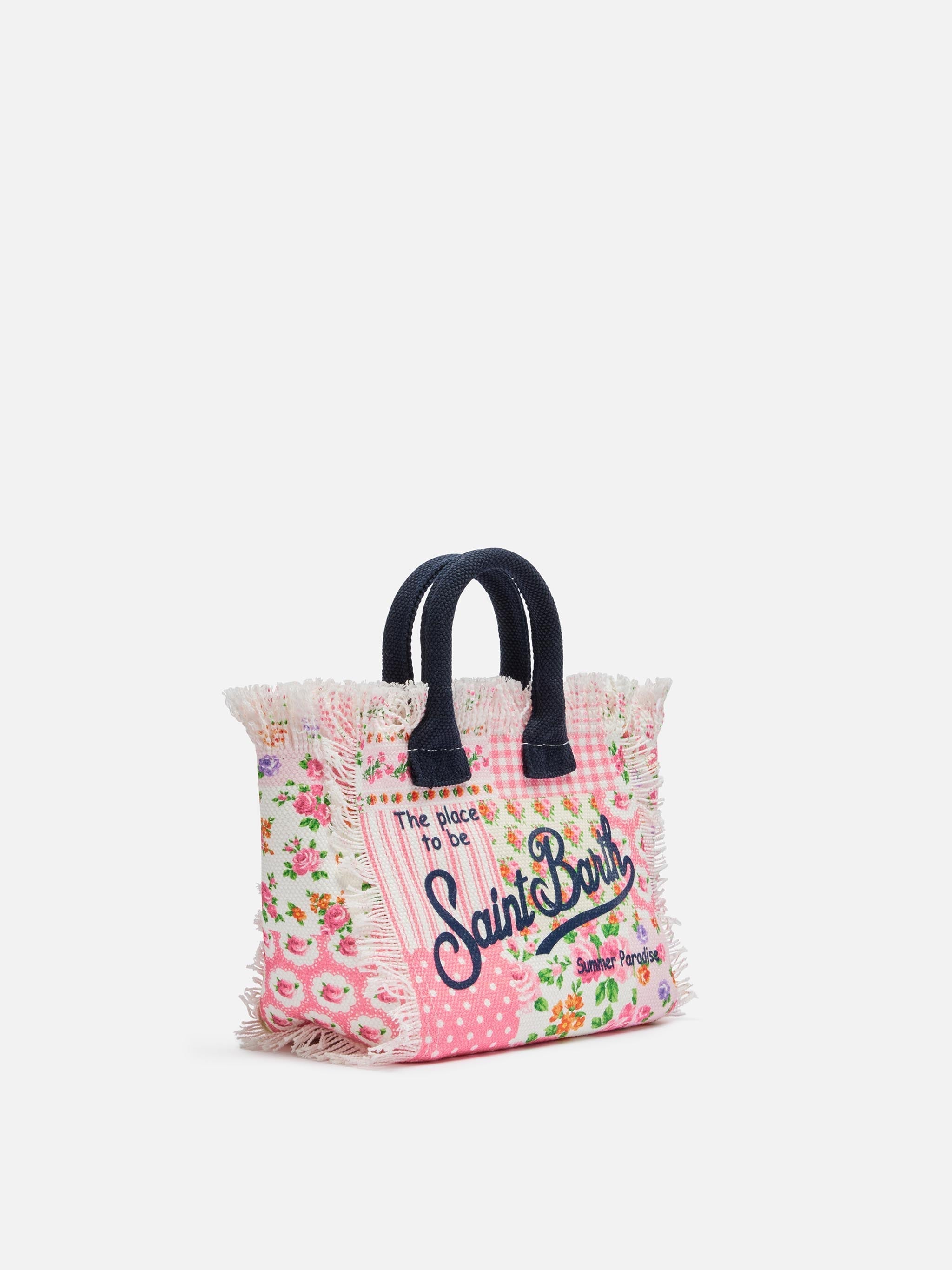 Borsa Mini Vanity in canvas di cotone con stampa patch floreale