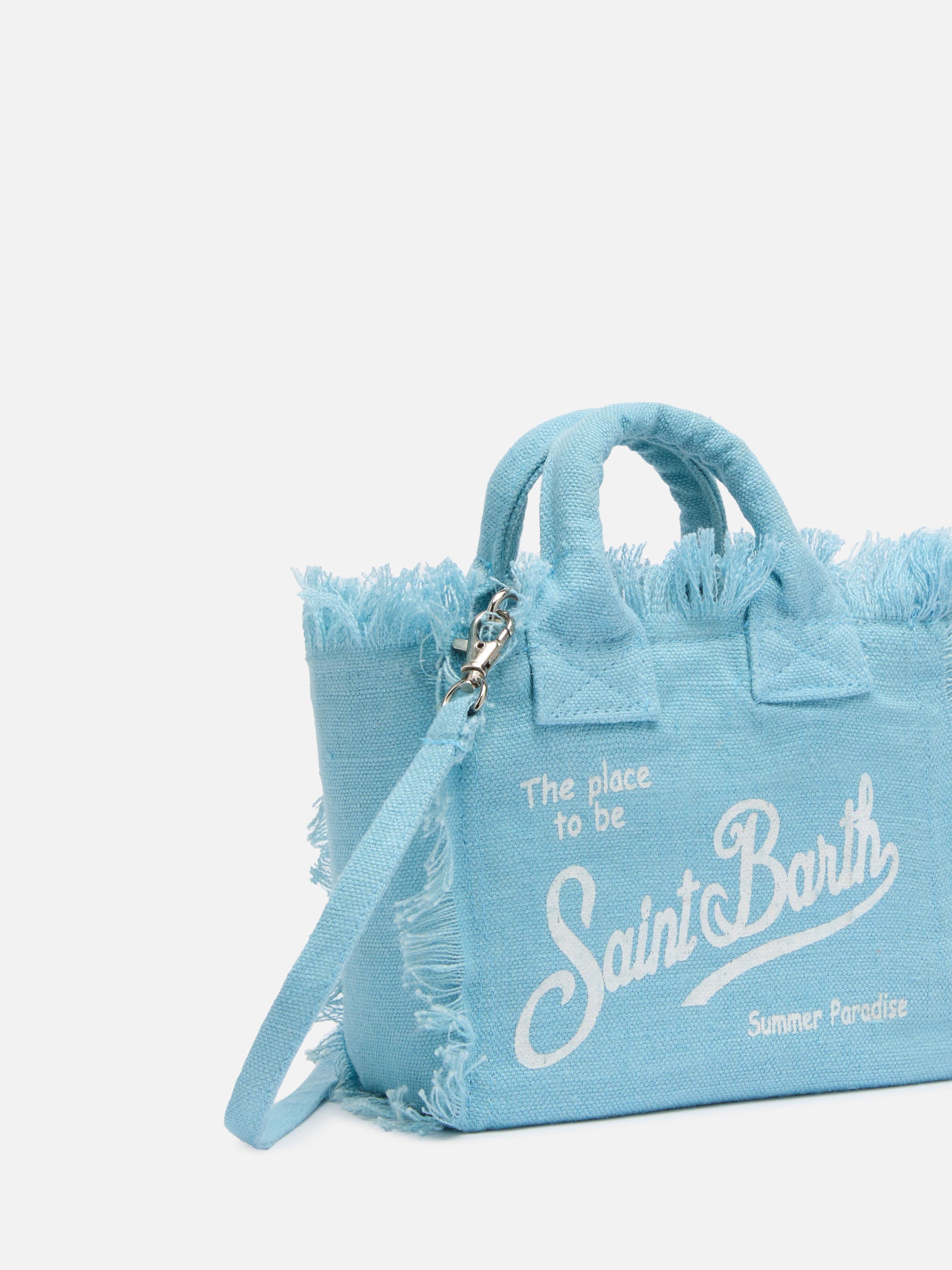 Borsa Mini Vanity in lino azzurro