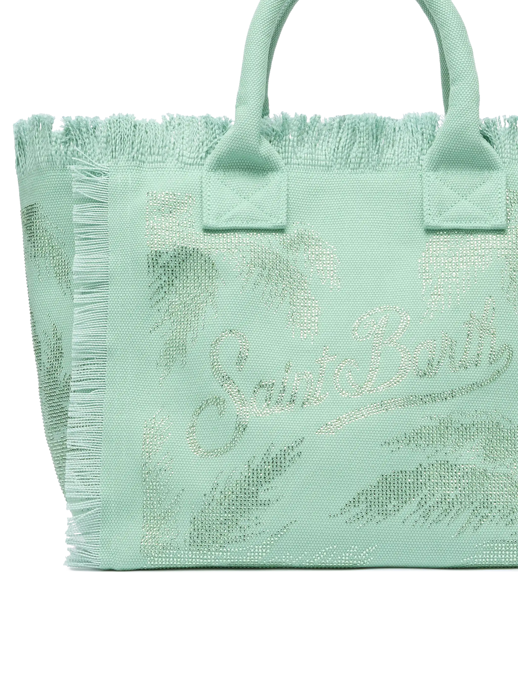 Sage green cotton canvas Vanity tote bag with palm rhinestone embellishment