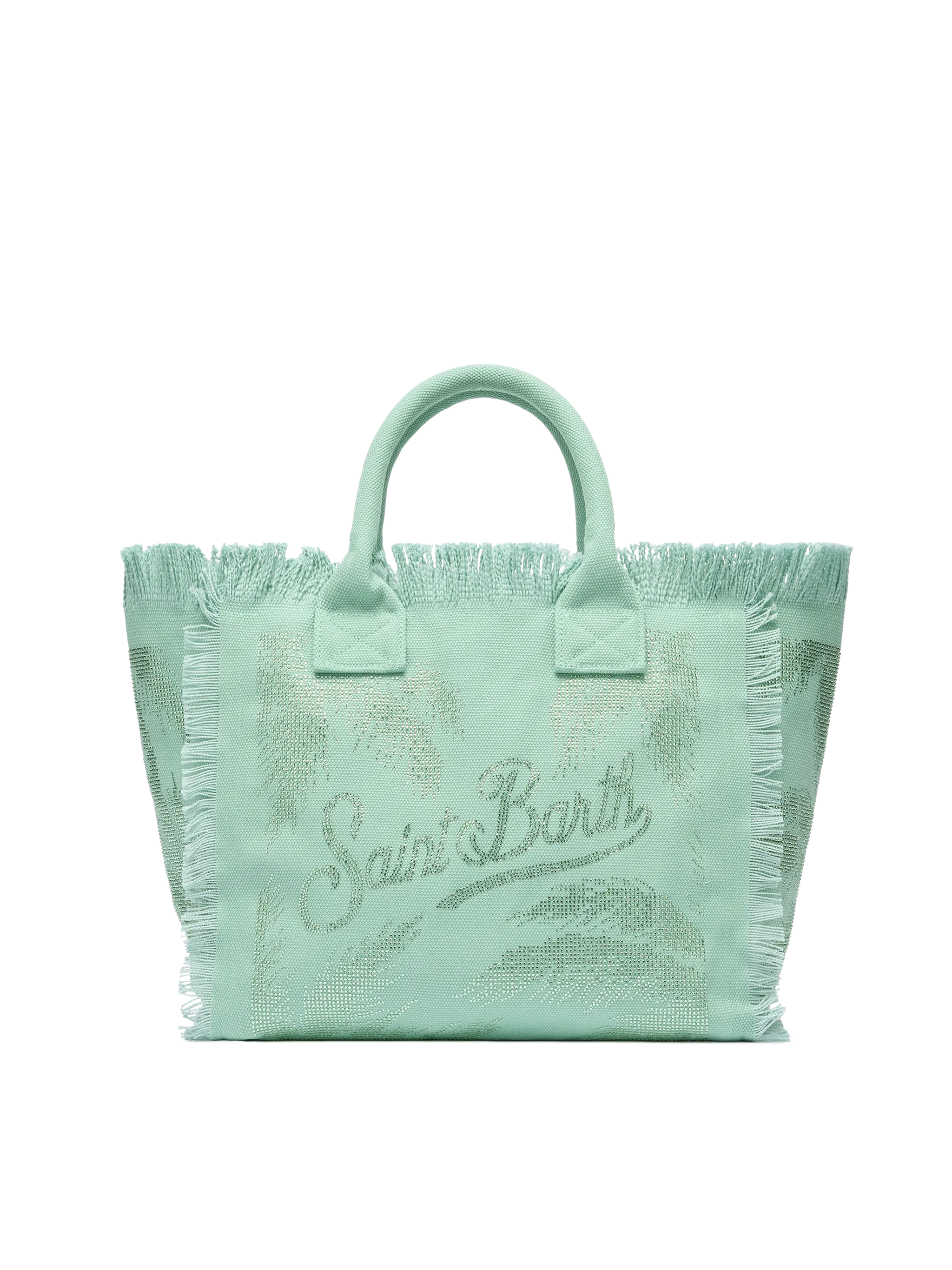 Sage green cotton canvas Vanity tote bag with palm rhinestone embellishment