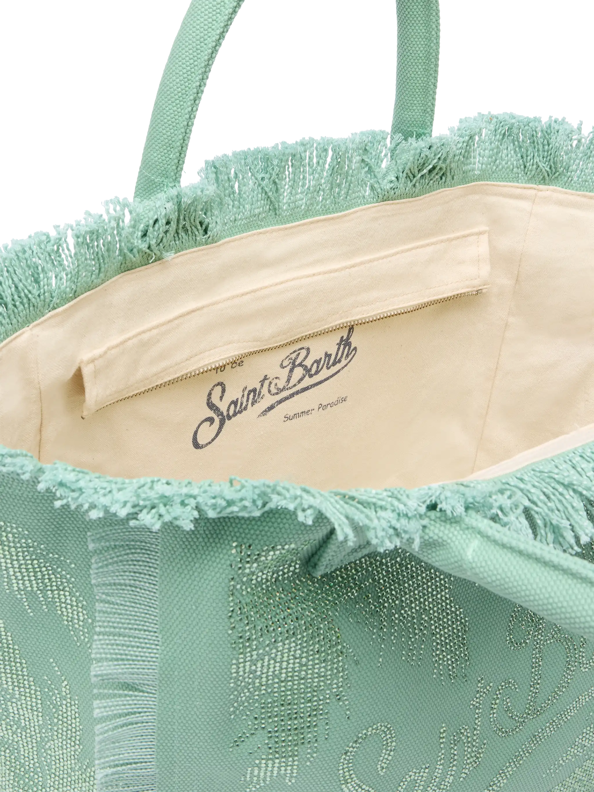Sage green cotton canvas Vanity tote bag with palm rhinestone embellishment