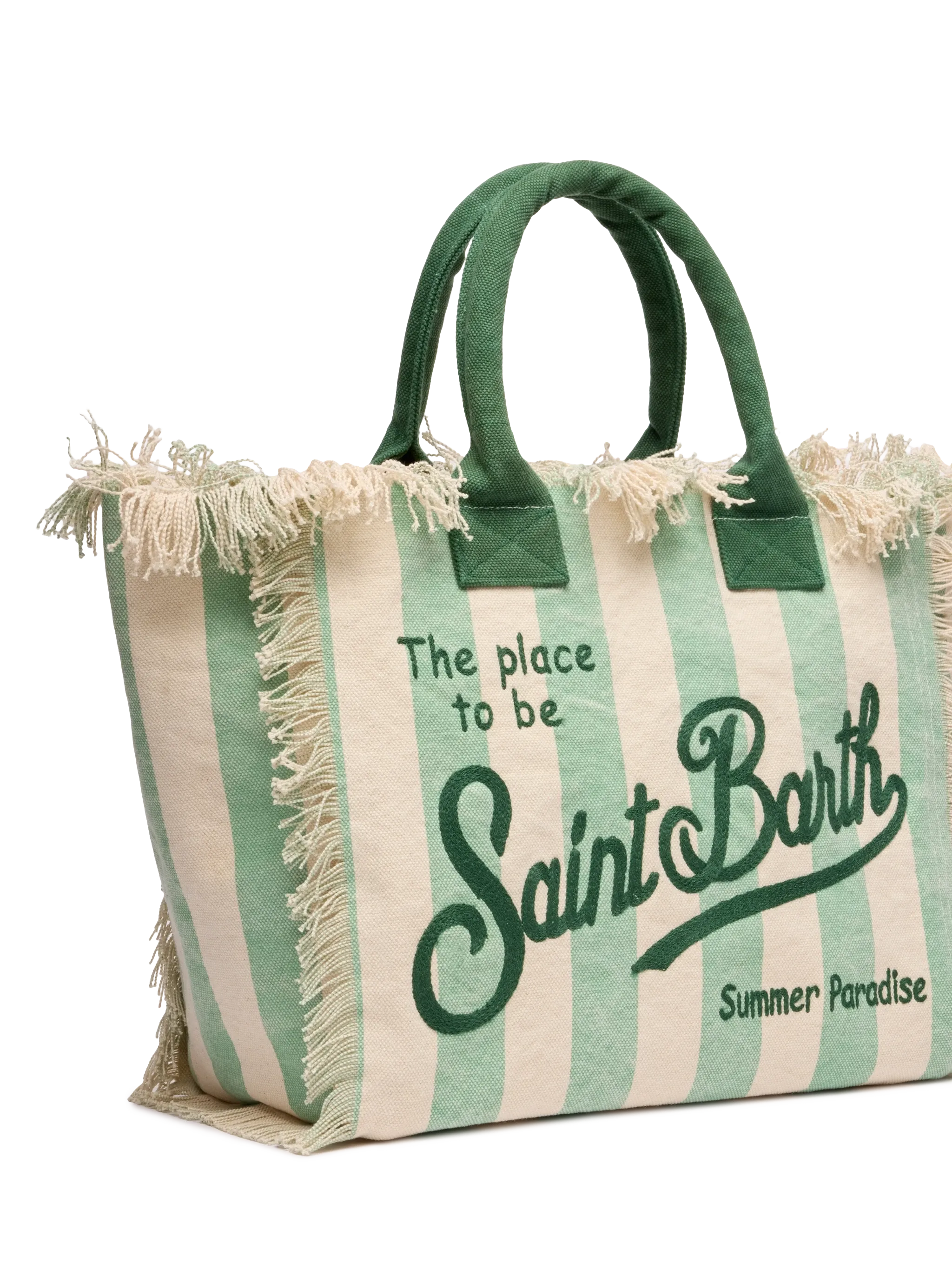 Borsa a spalla Vanity in canvas di cotone con stampa a righe verde salvia