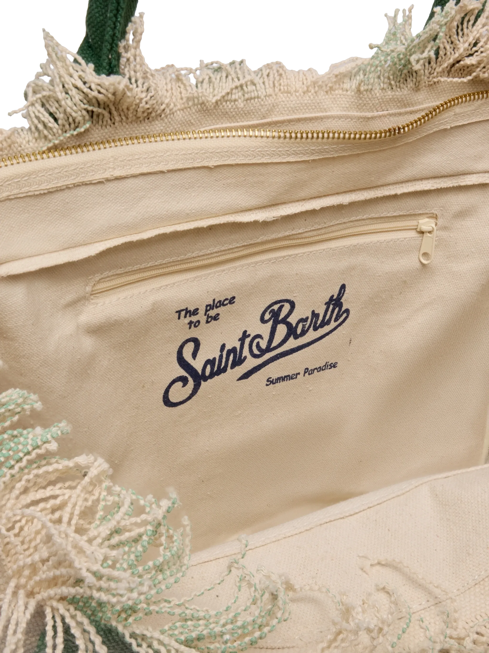 Borsa a spalla Vanity in canvas di cotone con stampa a righe verde salvia