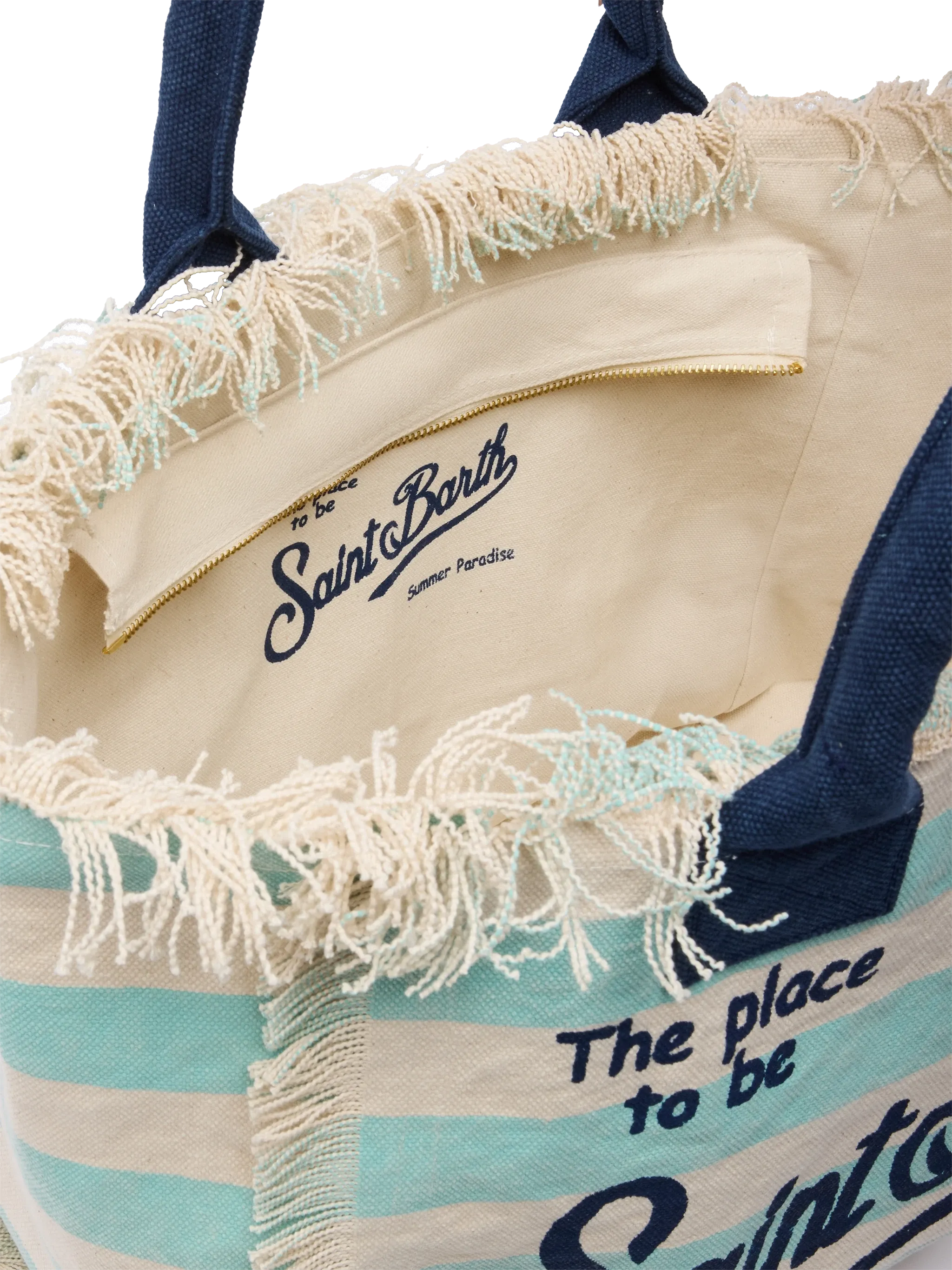 Borsa a spalla Vanity in canvas di cotone con stampa a righe verde acqua