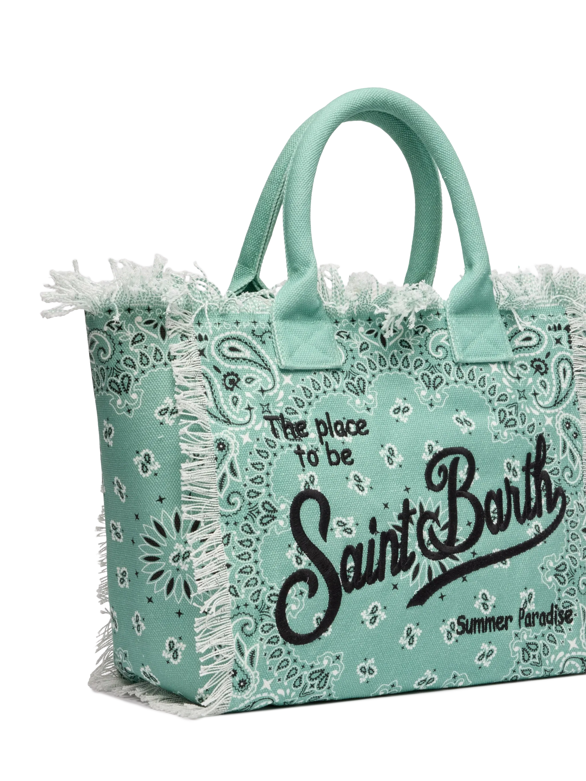 Borsa a spalla Vanity in canvas di cotone verde salvia con stampa bandana