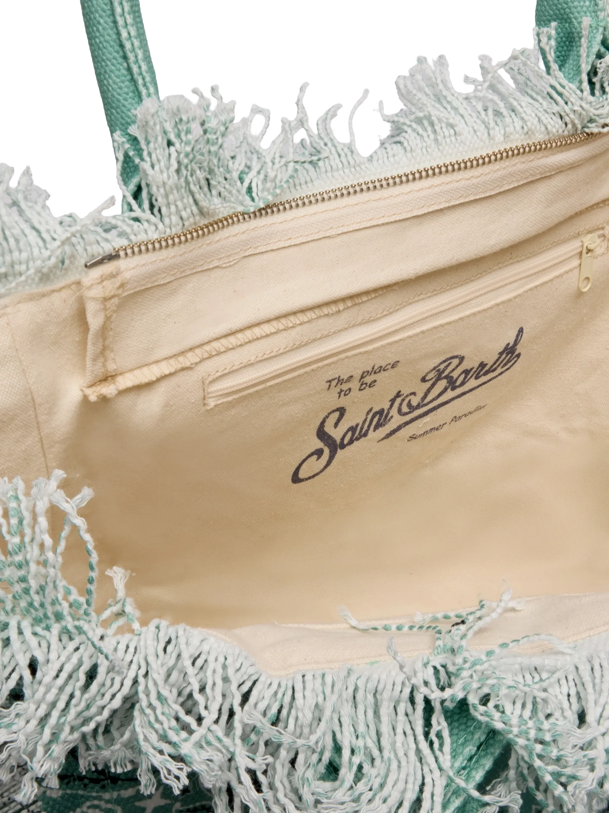 Borsa a spalla Vanity in canvas di cotone verde salvia con stampa bandana