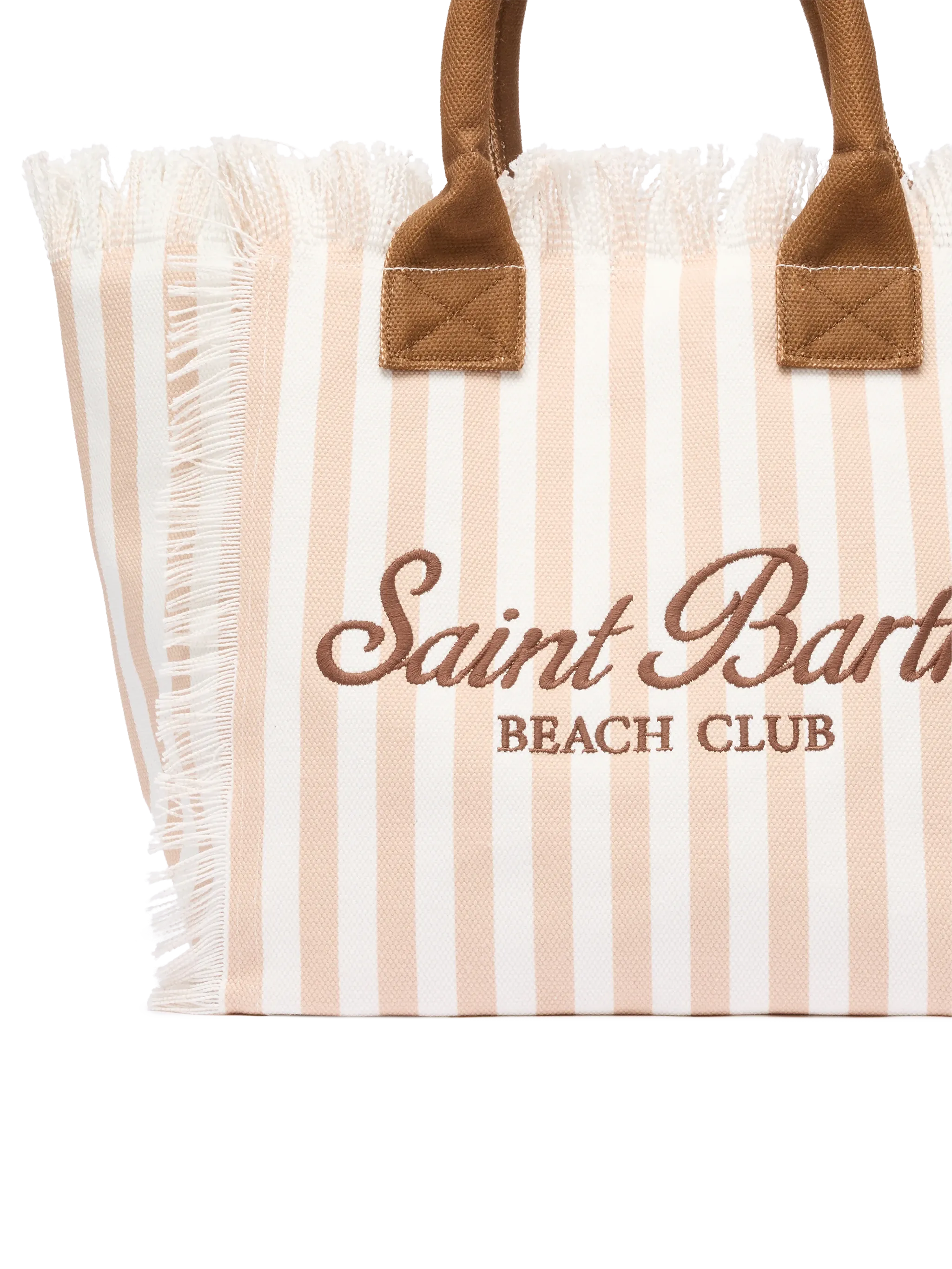Borsa a spalla Vanity in canvas di cotone con stampa a righe beige