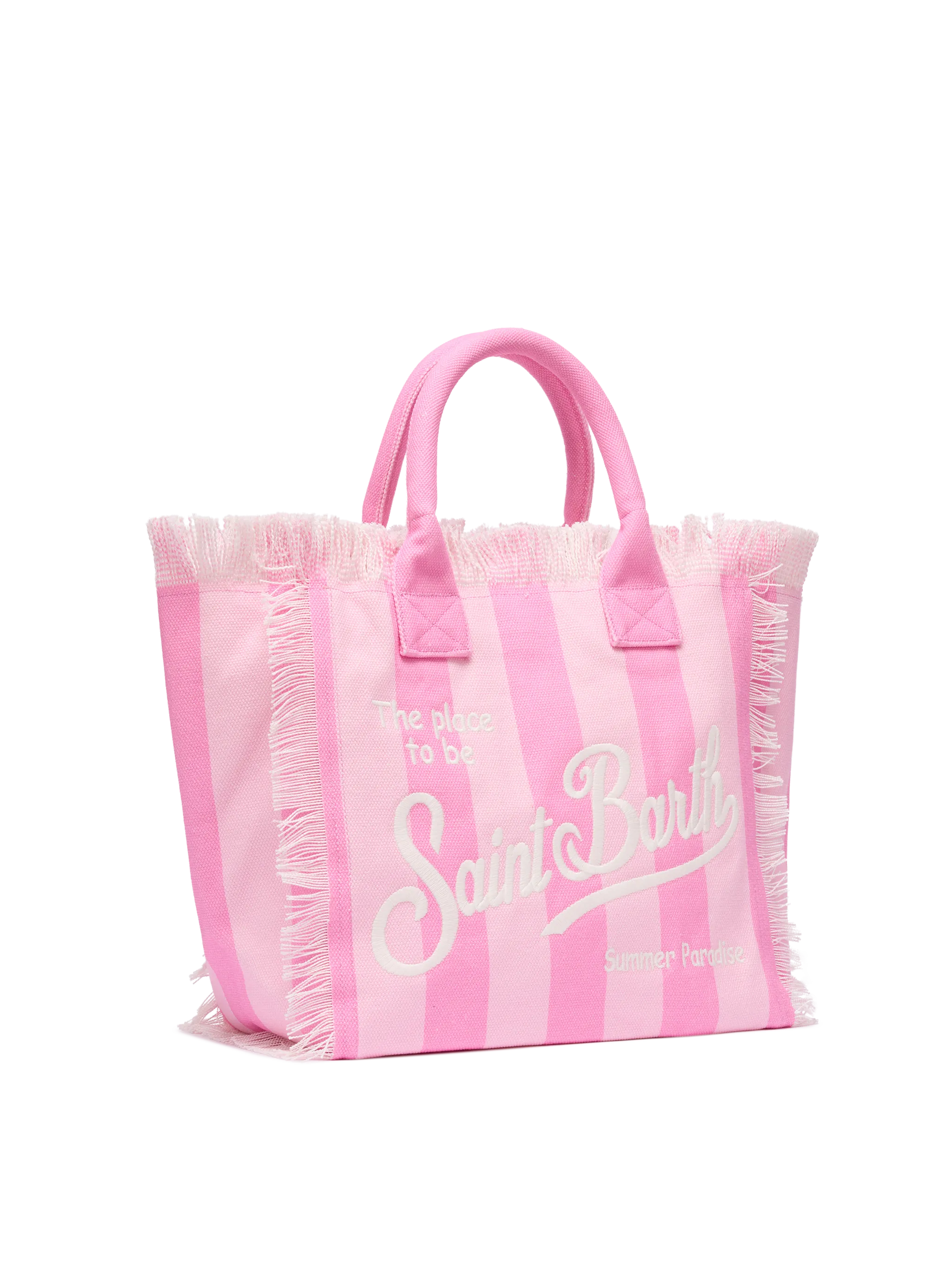 Borsa a spalla Vanity in canvas di cotone con stampa a righe rosa