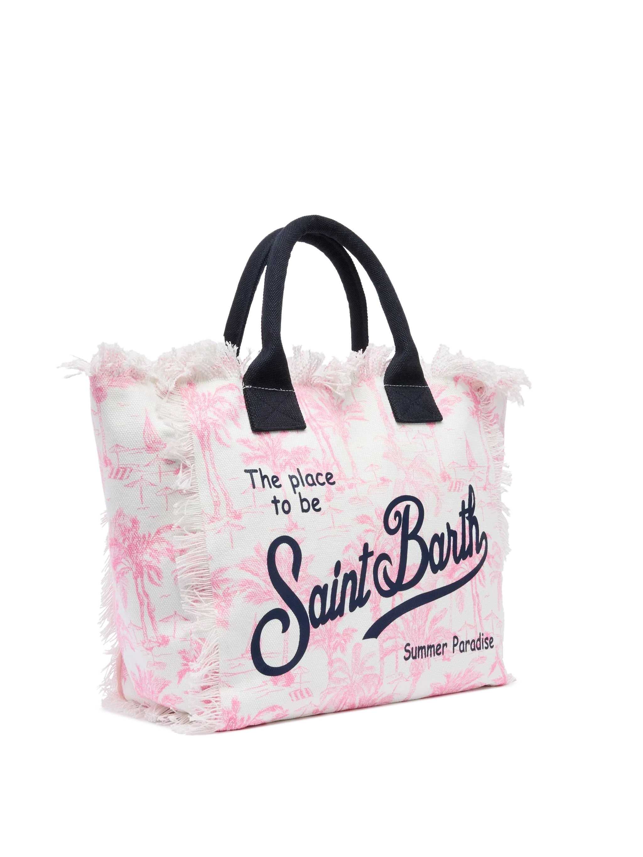 Borsa a spalla Vanity in canvas di cotone rosa con stampa toile de jouy