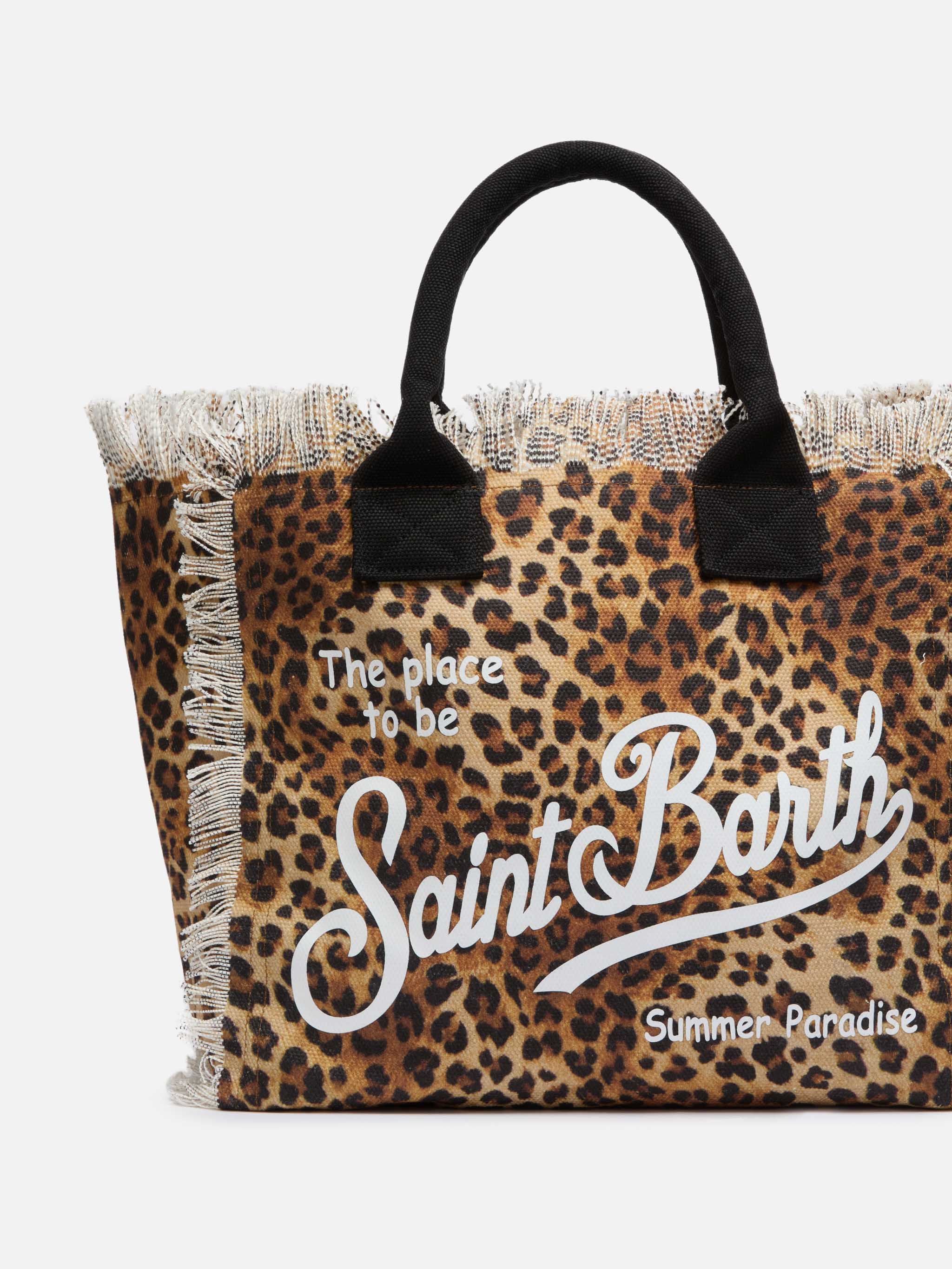 Borsa a spalla Vanity in canvas di cotone con stampa leopardata