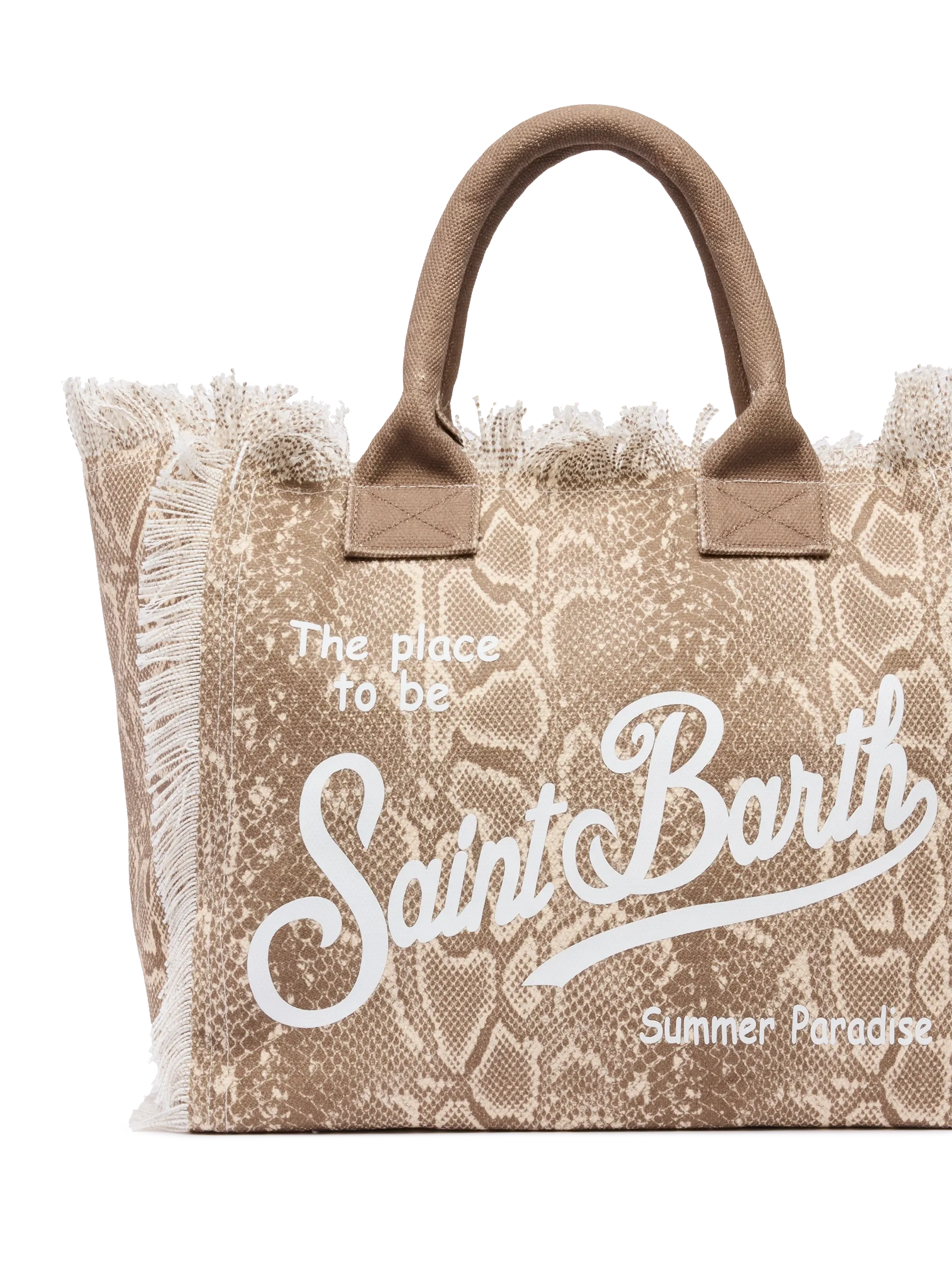 Borsa a spalla Vanity in canvas di cotone con stampa pelle di serpente