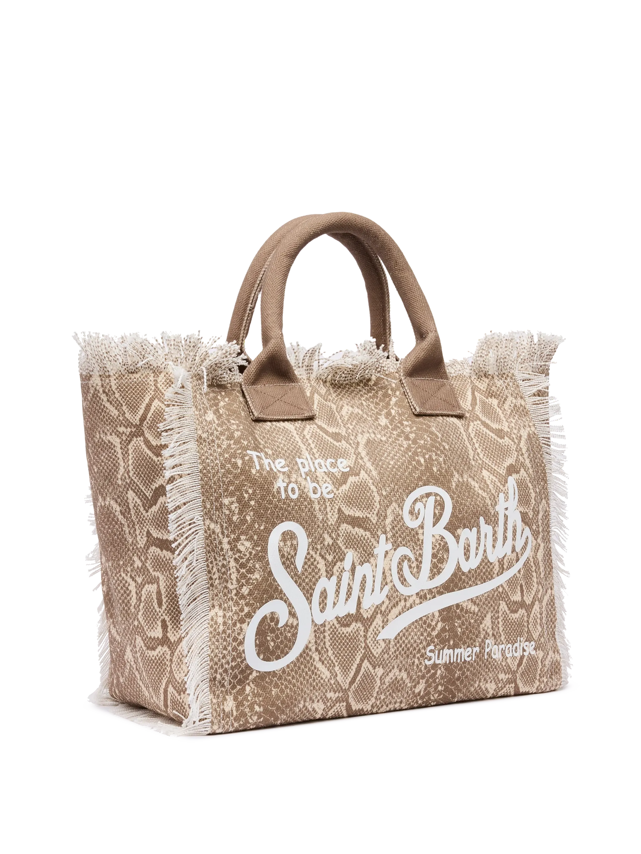 Borsa a spalla Vanity in canvas di cotone con stampa pelle di serpente