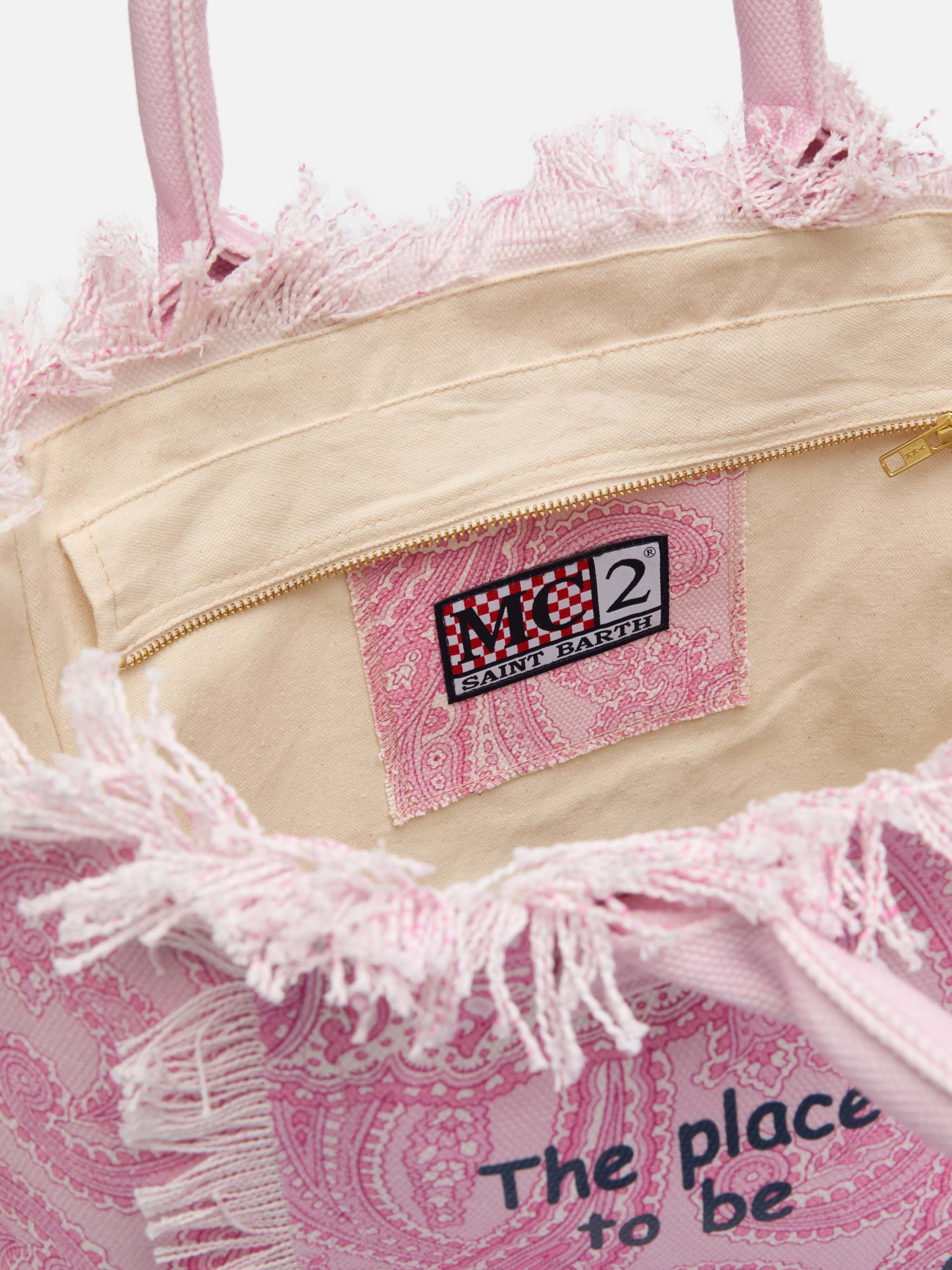 Pink cotton canvas Vanity tote bag with paisley print