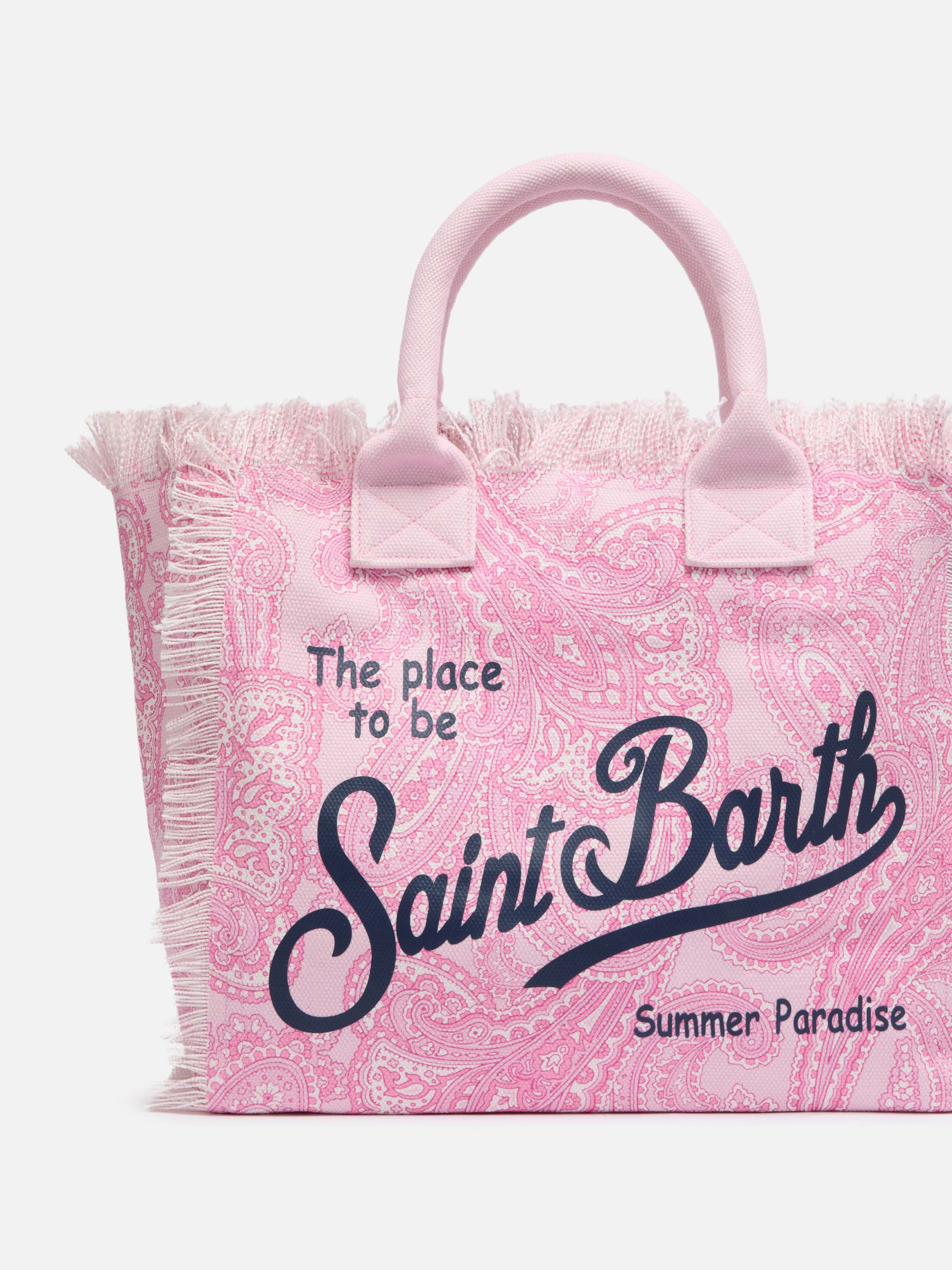 Pink cotton canvas Vanity tote bag with paisley print