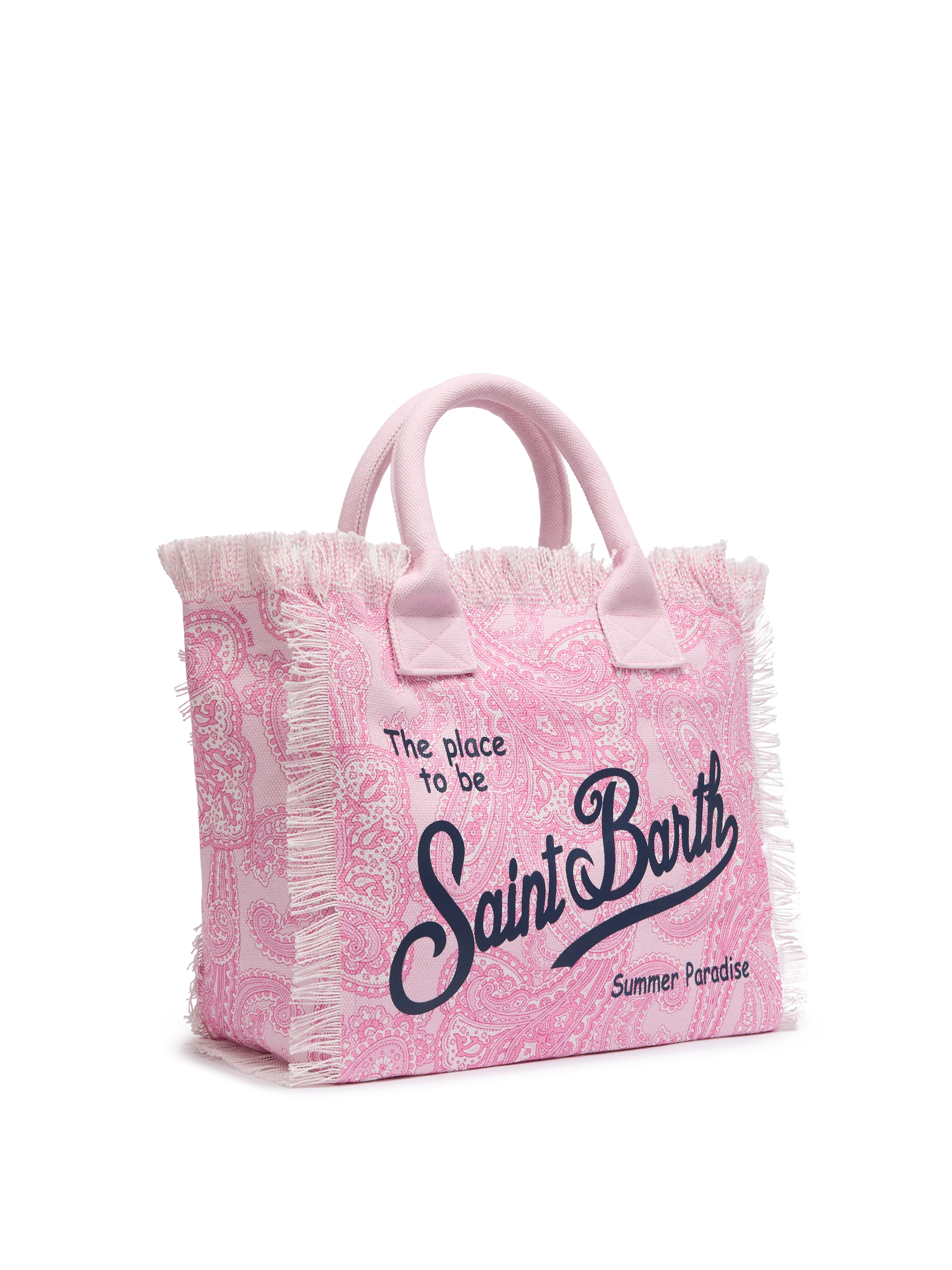 Borsa a spalla Vanity in canvas di cotone rosa con stampa paisley
