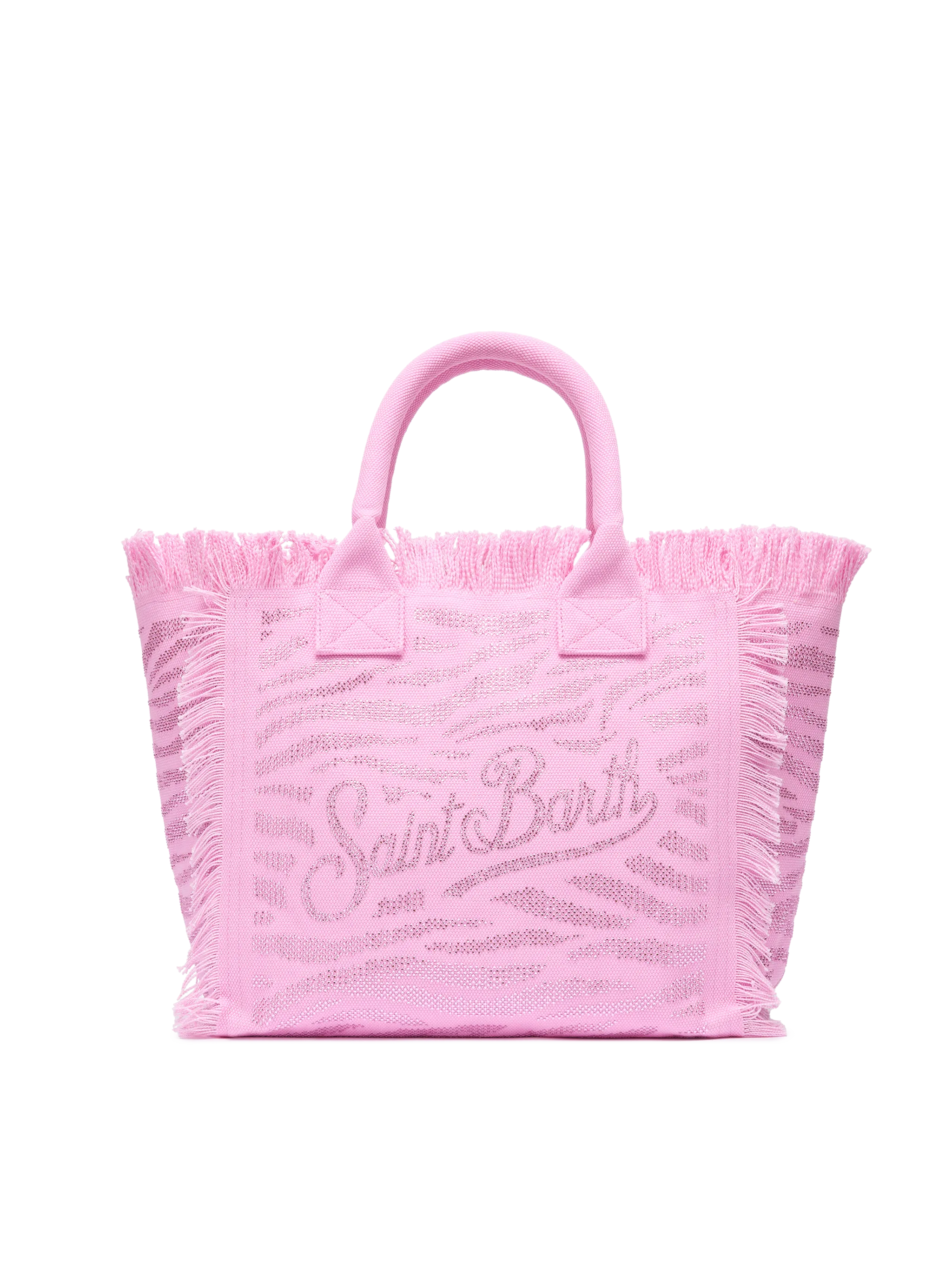 Pink cotton canvas Vanity tote bag with zebra rhinestone embellishment