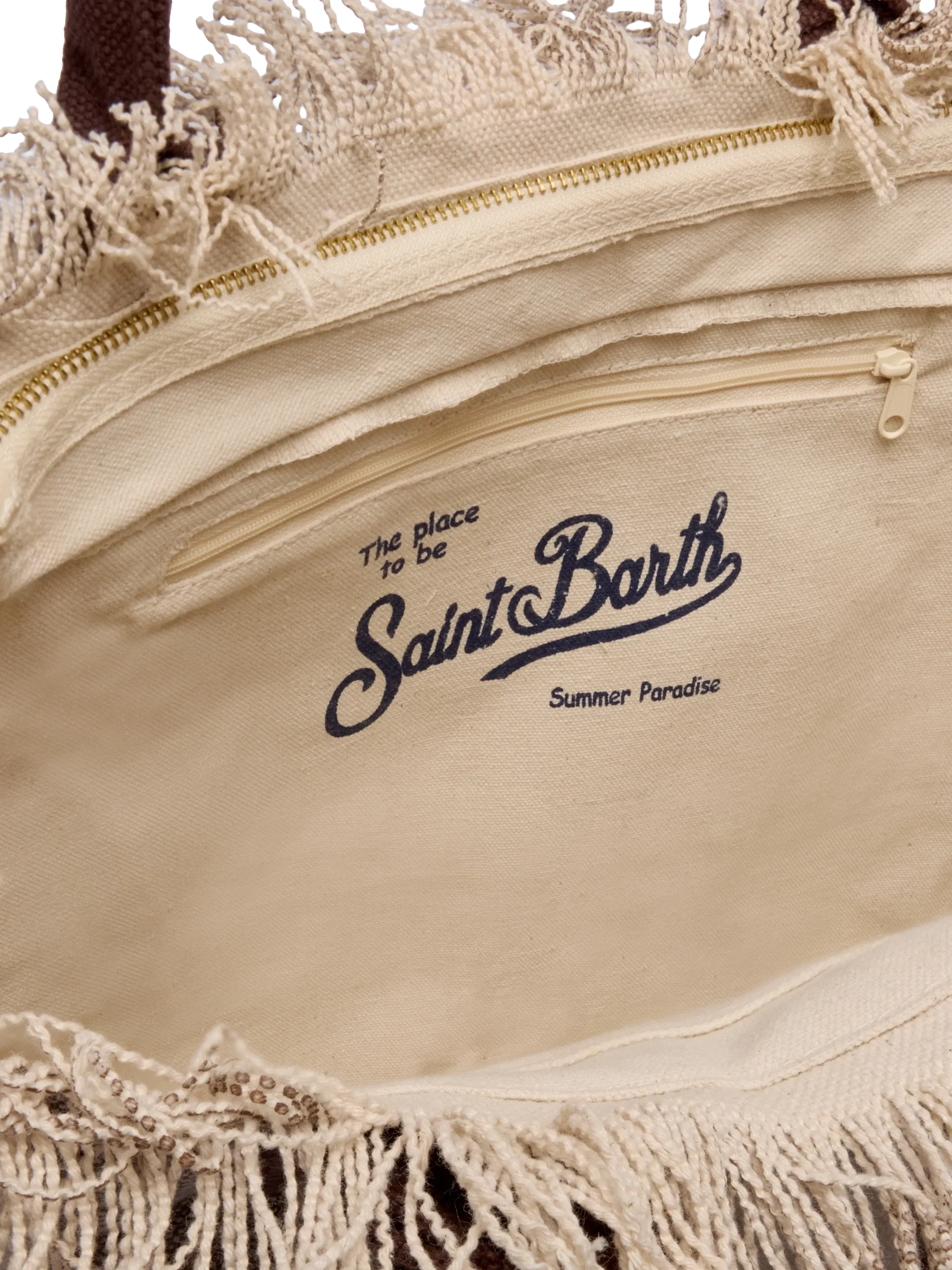 Borsa a spalla Vanity in canvas di cotone con stampa a righe marroni