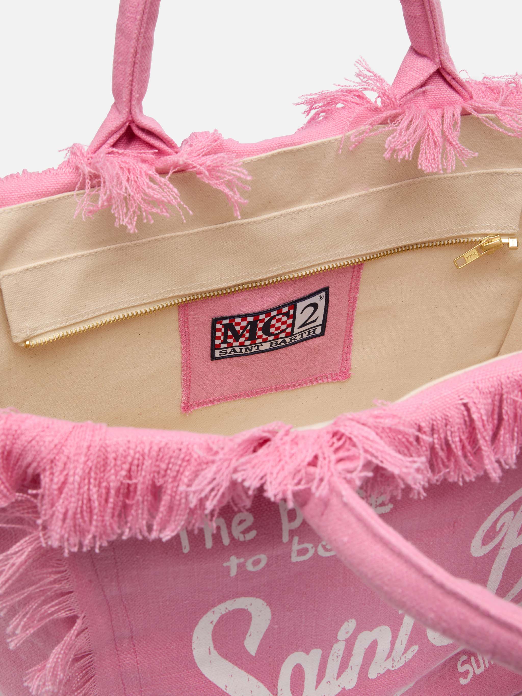 Borsa a spalla Vanity in lino rosa