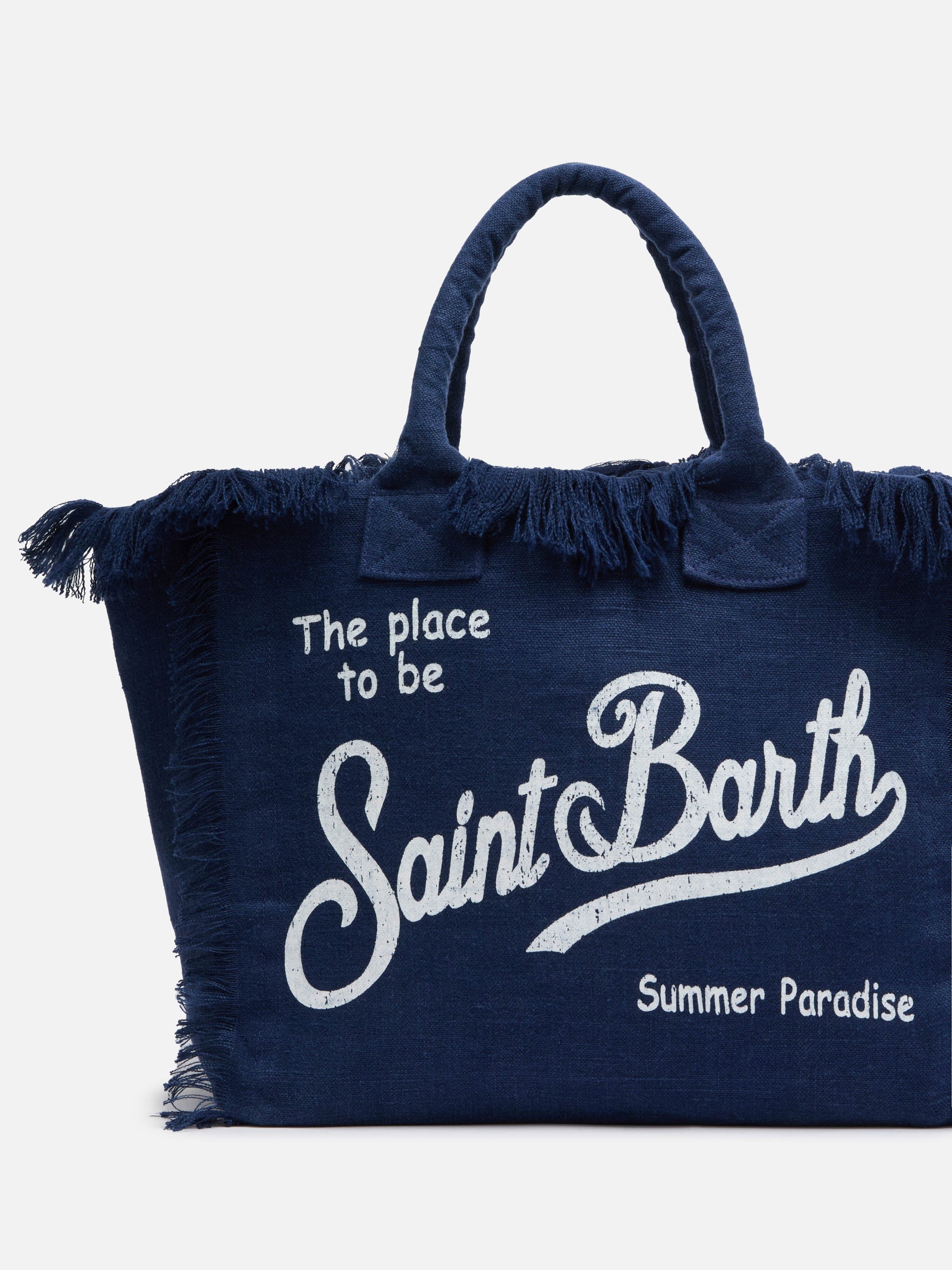 Borsa a spalla Vanity in lino blu navy