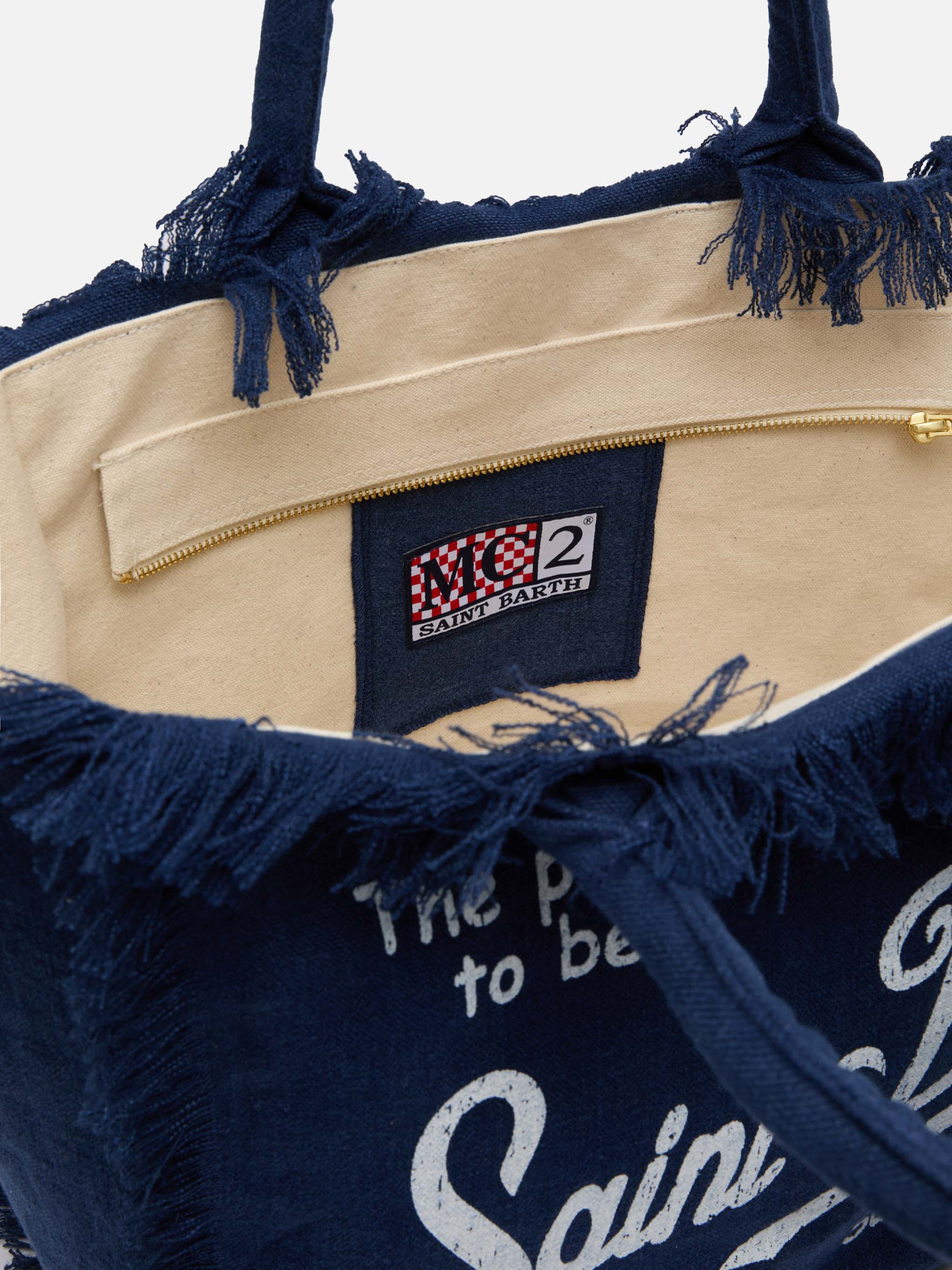 Borsa a spalla Vanity in lino blu navy