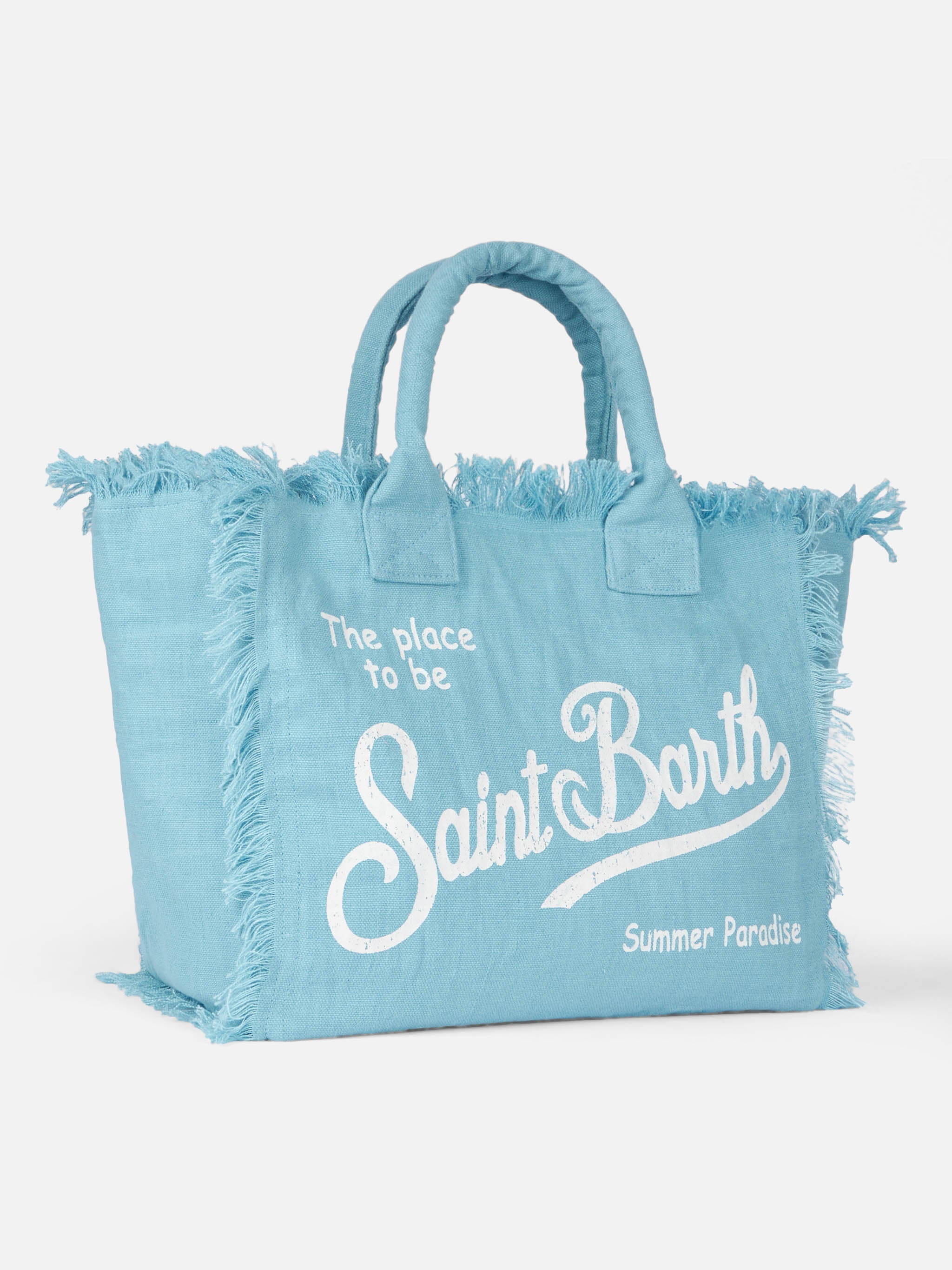 Borsa a spalla Vanity in lino azzurro