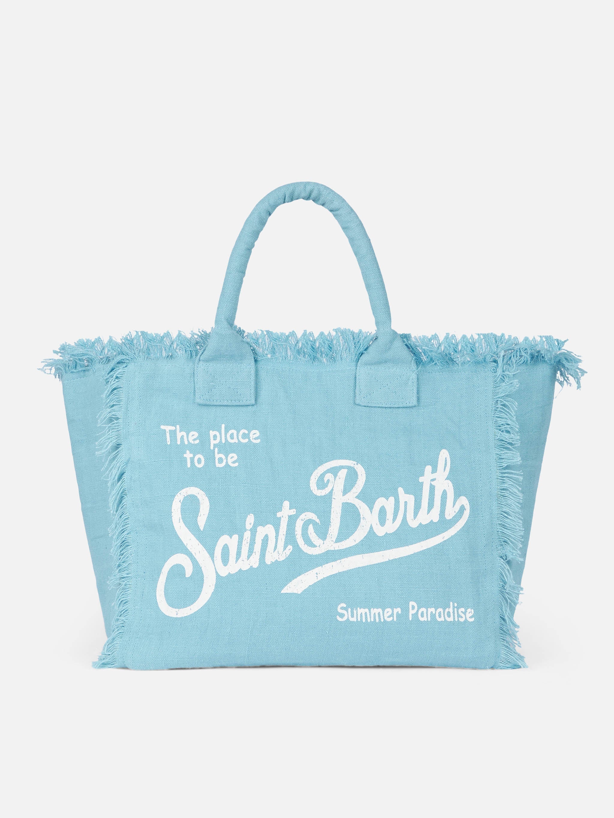 Borsa a spalla Vanity in lino azzurro