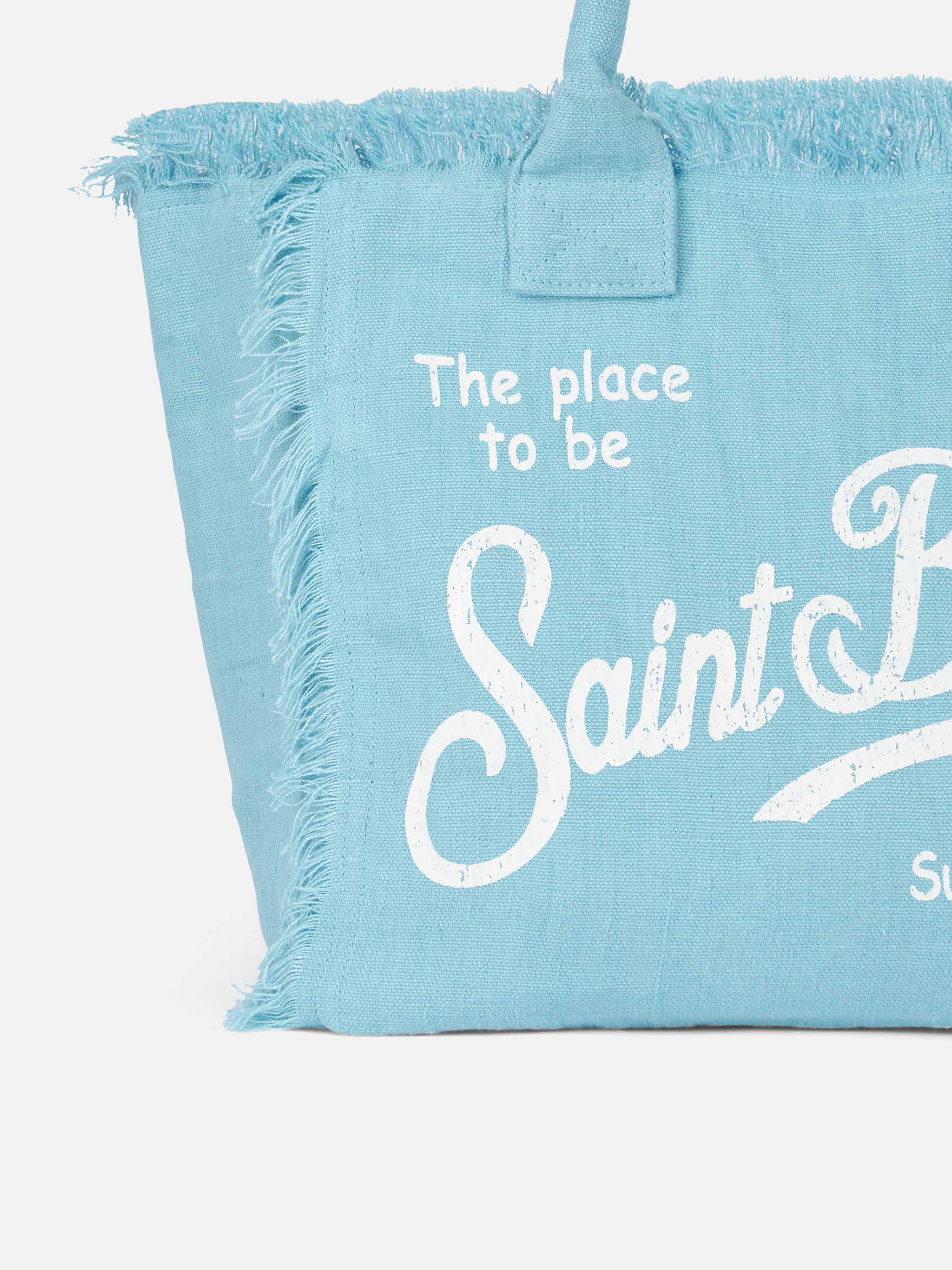 Borsa a spalla Vanity in lino azzurro