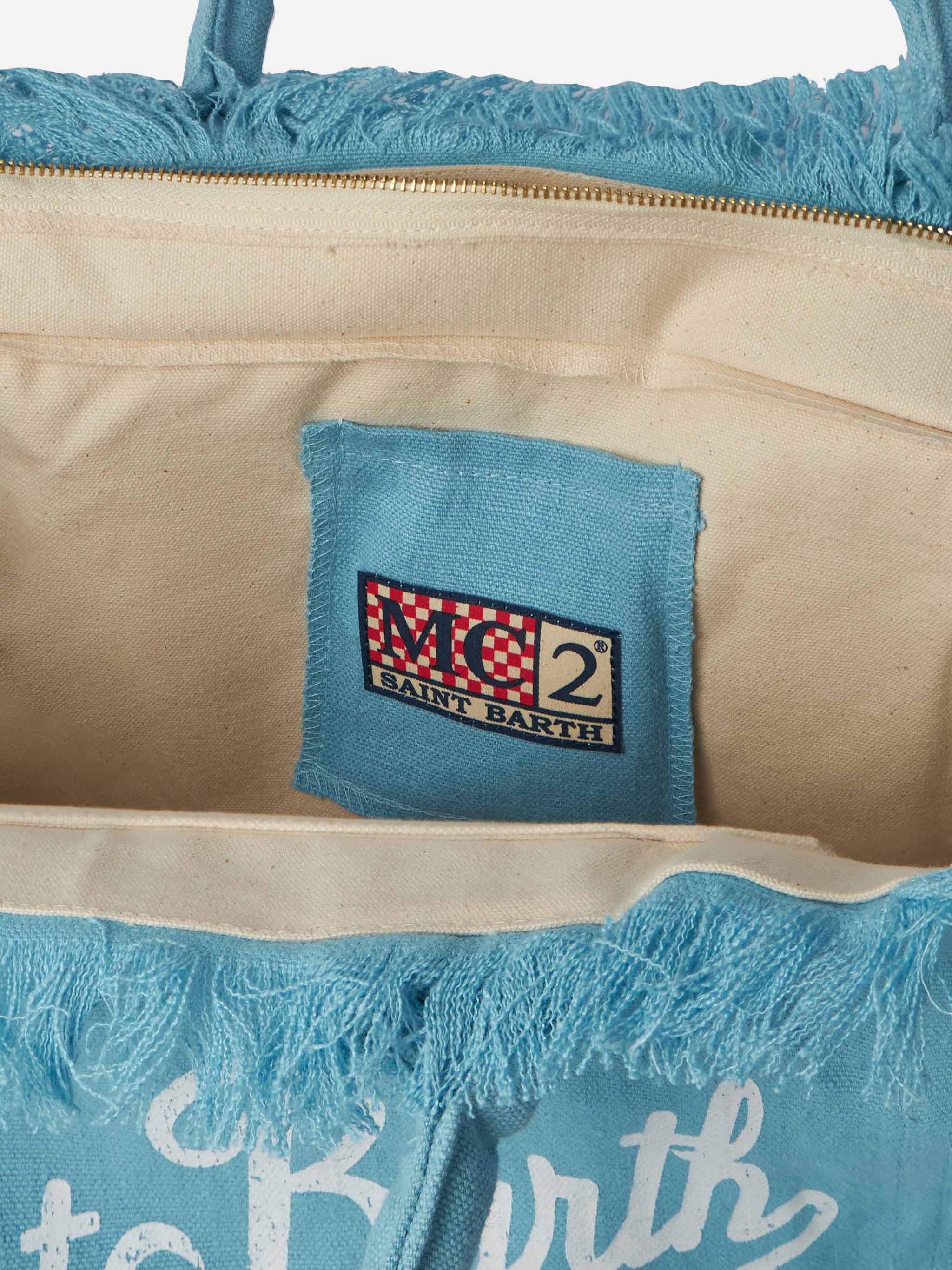 Borsa a spalla Vanity in lino azzurro