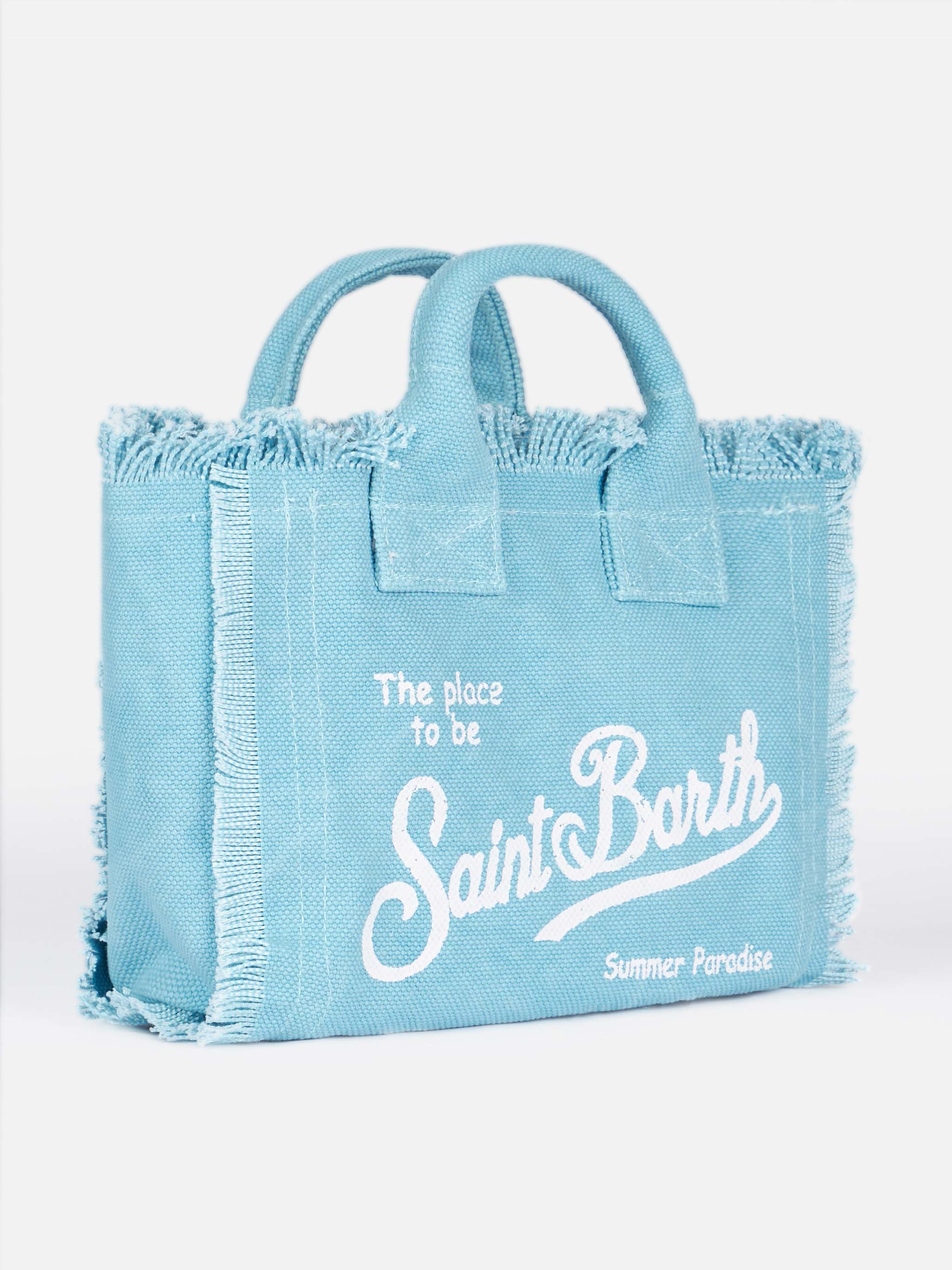Borsa Mini Vanity in canvas di cotone azzurro