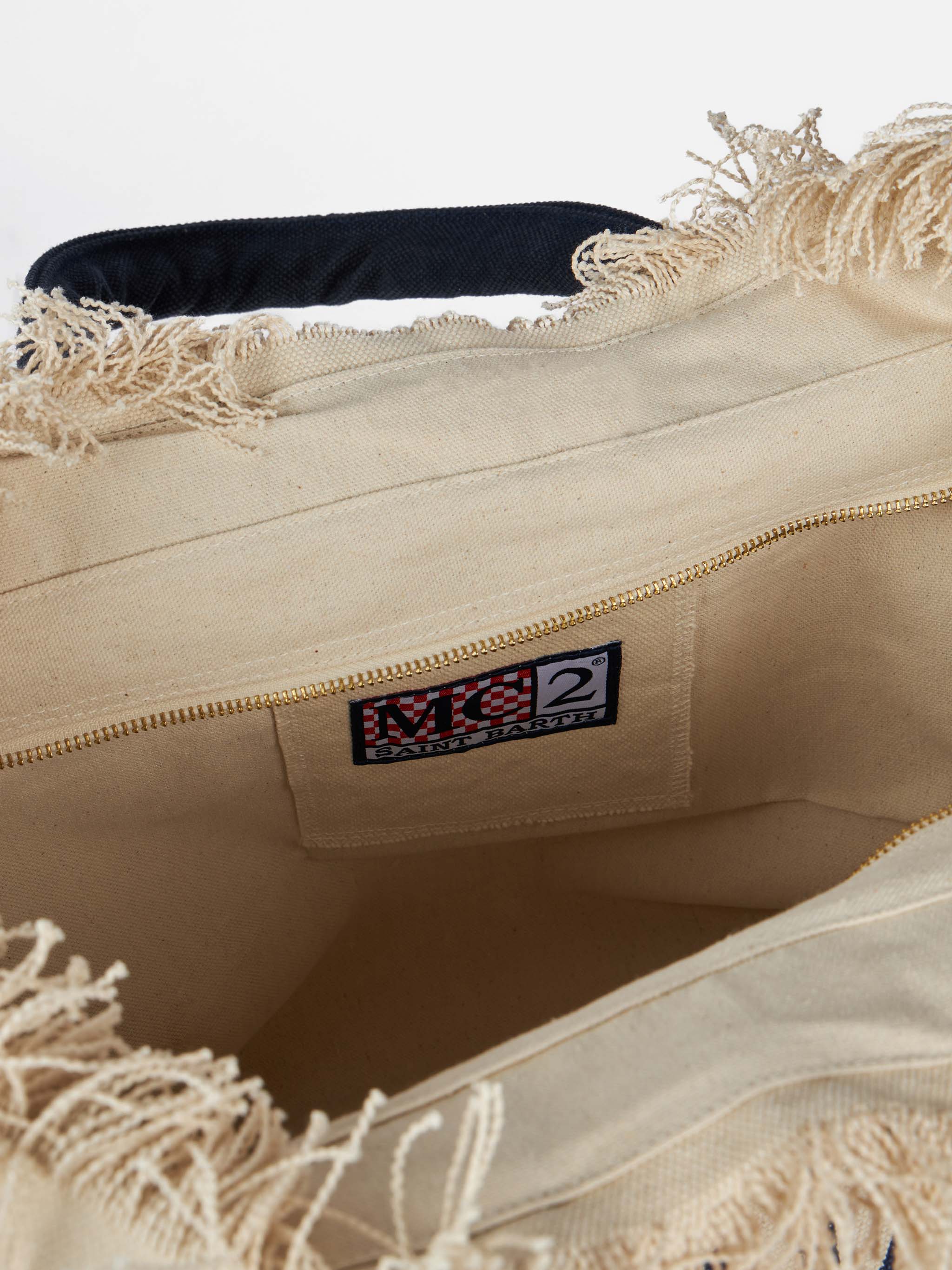 Borsa a spalla Vanity in canvas di cotone off-white