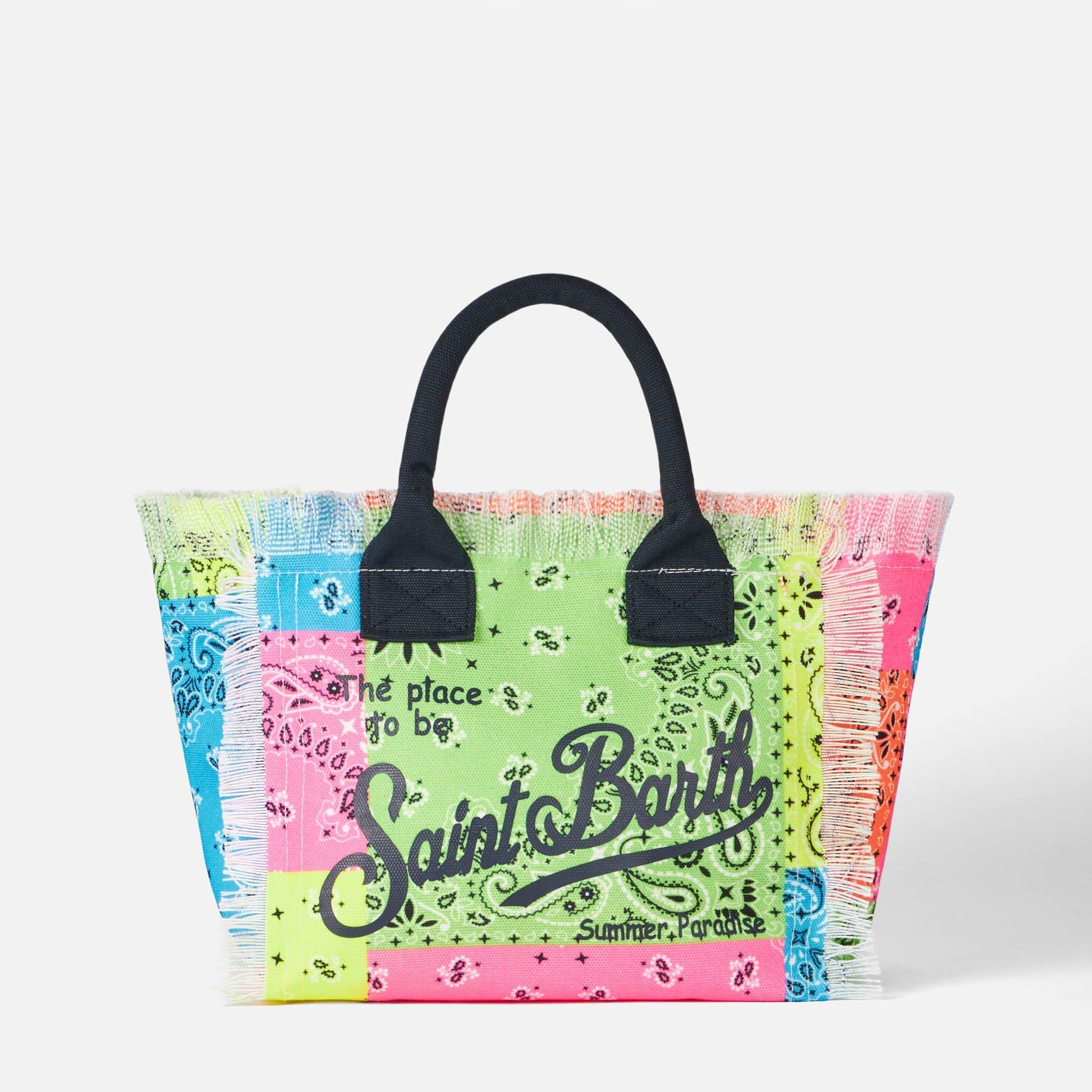 Borsa a mano Colette in canvas di cotone con stampa bandana fluo