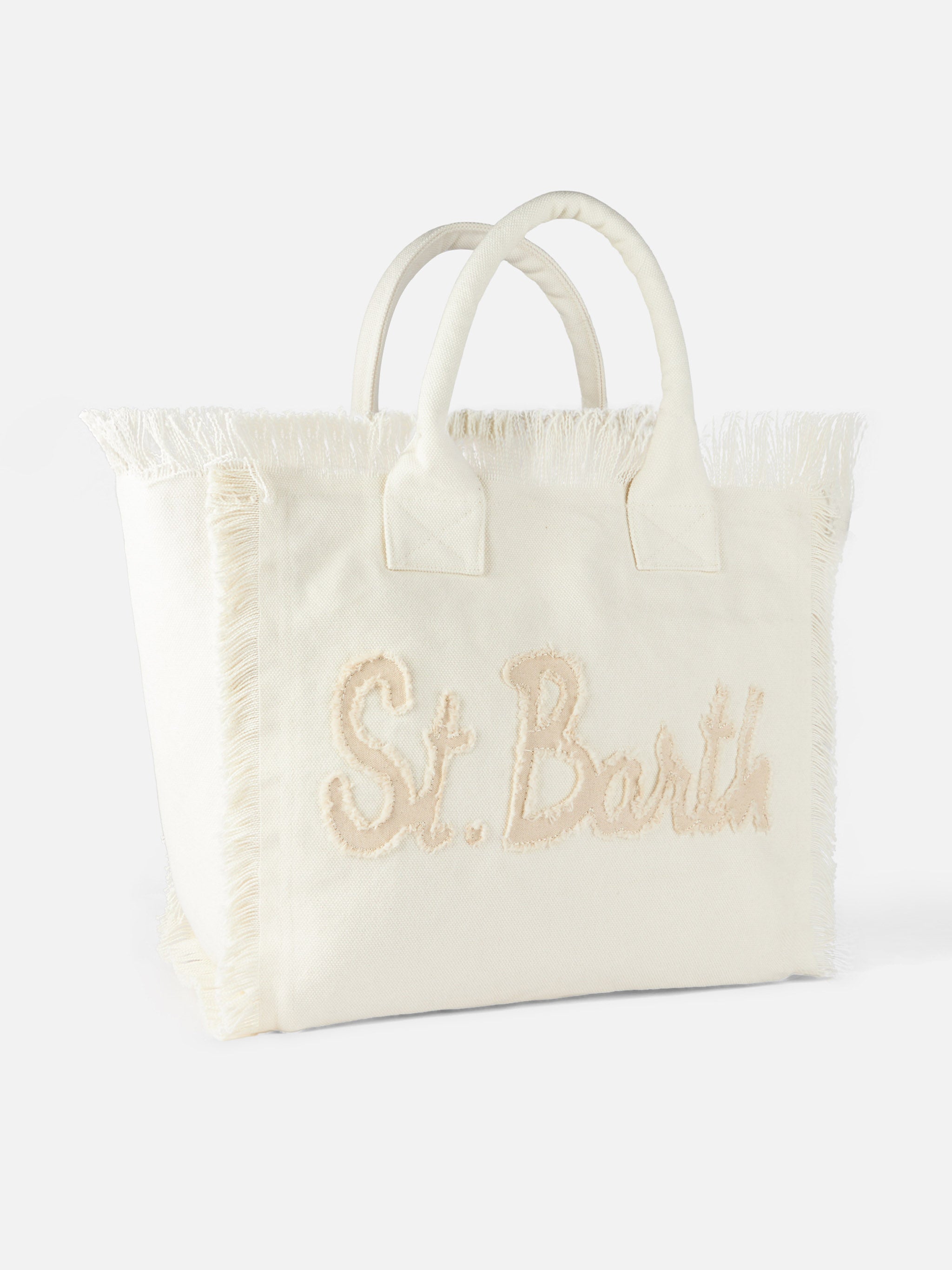 Borsa a spalla Vanity in canvas con patch St.Barth