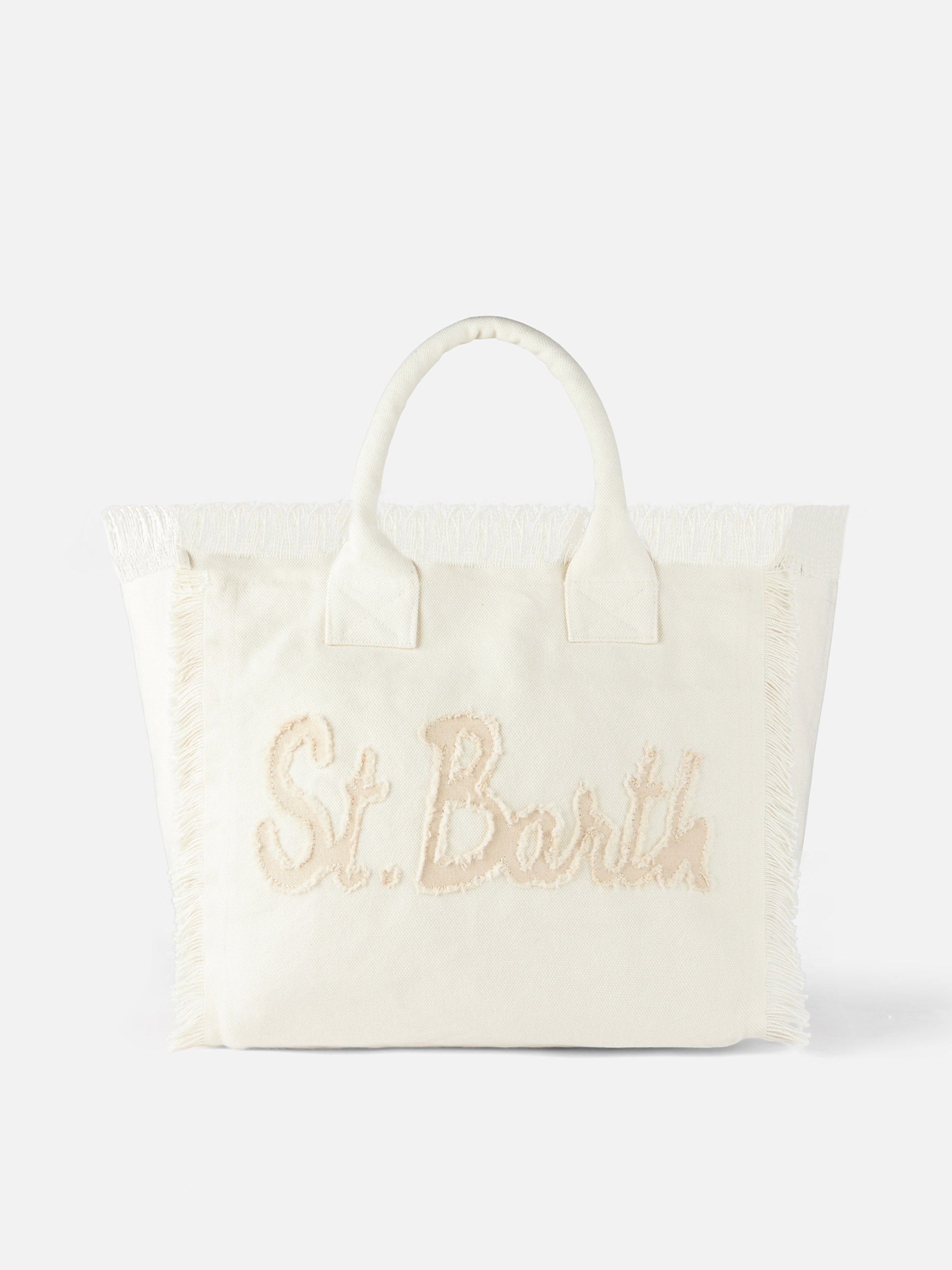 Borsa a spalla Vanity in canvas con patch St.Barth