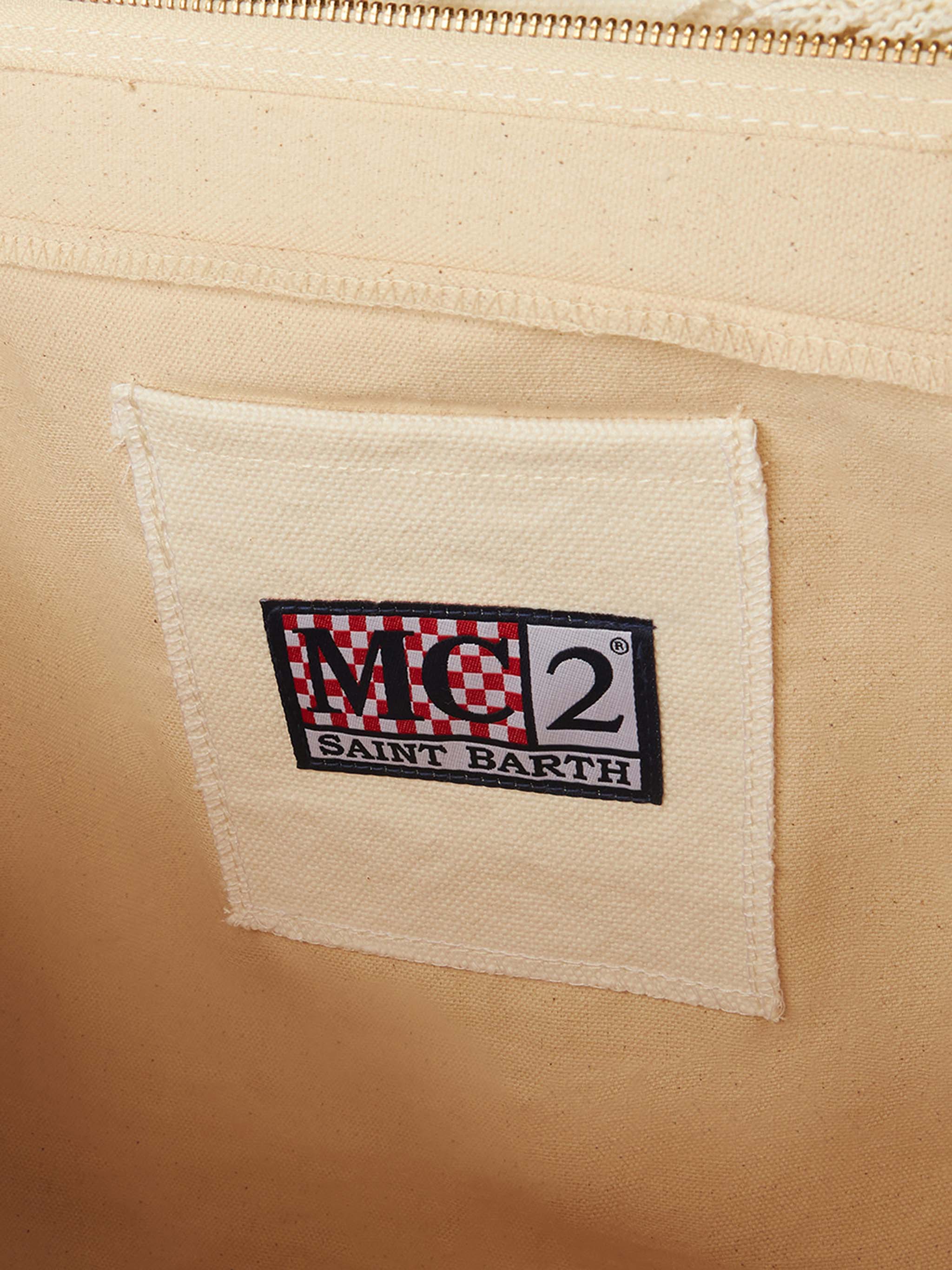 Borsa a spalla Vanity in canvas con patch St.Barth